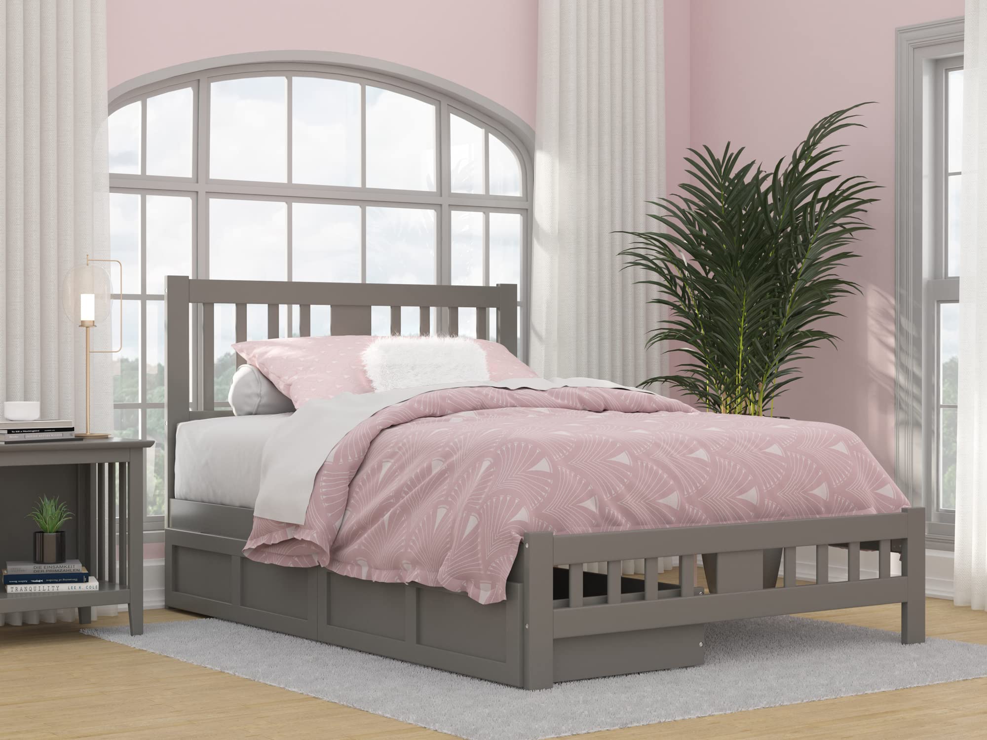 AFI Tahoe Full Size Platform Bed Frame with Footboard & Storage Drawers - Grey Wooden Bed for Master Bedroom, Guest Room & Small Spaces - Easy Assembly Modern Furniture for Home Decor