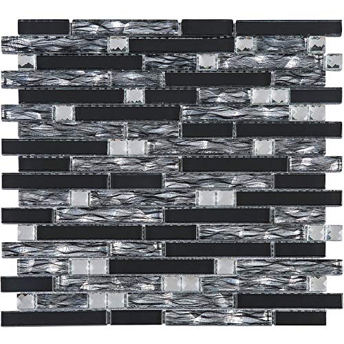 Premium Diamond Glass Mosaic Wall Tiles - Black & Gray Backsplash for Kitchen, Bathroom Shower, Fireplace Accent (5 Sheets/Box) | Waterproof & Easy to Clean for Modern Home Decor