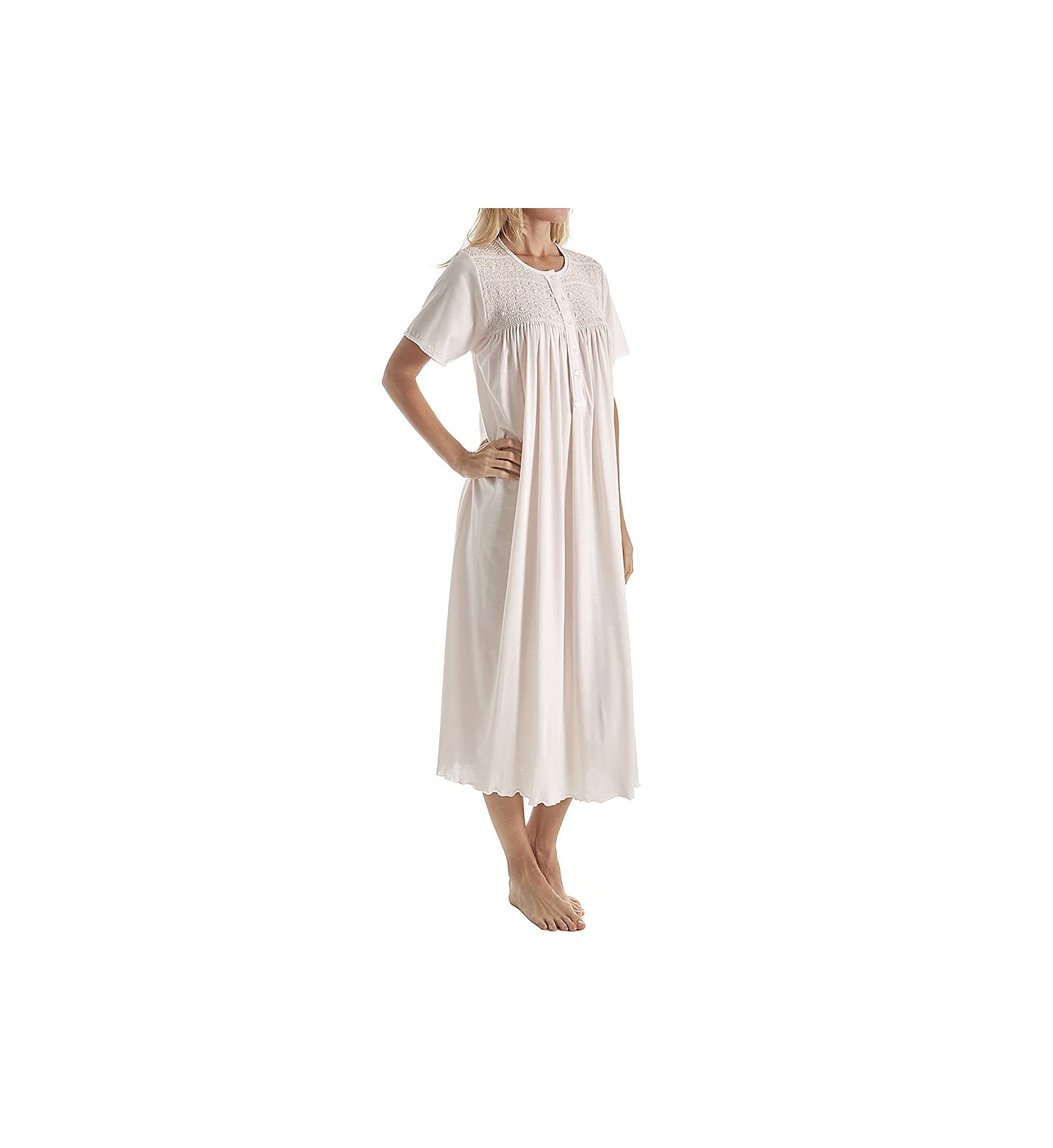 Women's Ines Smocked Short Sleeve Nightgown - Soft Cotton Sleepwear for Comfortable Nights, Lounge Wear & Maternity Pajamas