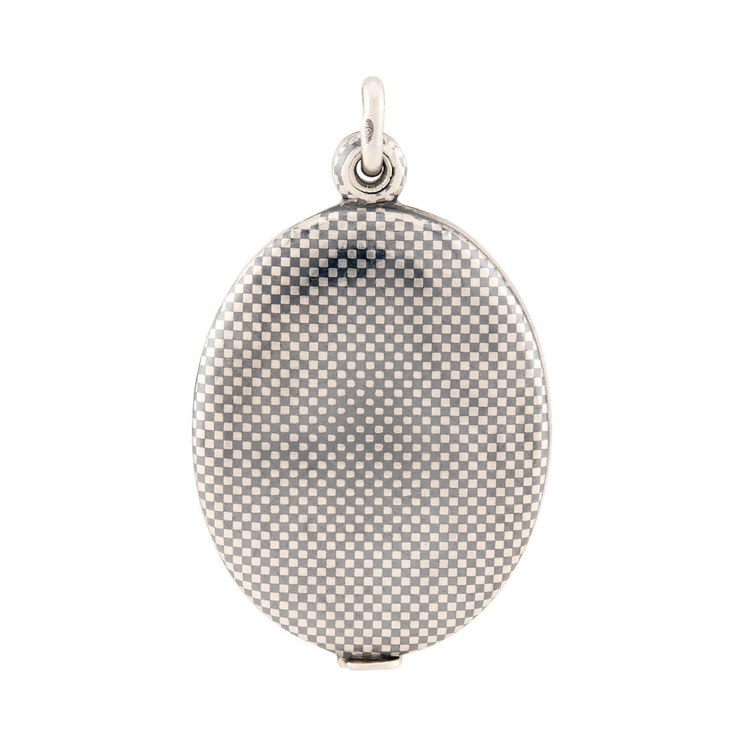 Victorian Sterling Silver Niello Checkerboard Locket Pendant Necklace - Antique Jewelry Gift for Women, Perfect for Weddings, Anniversaries & Special Occasions