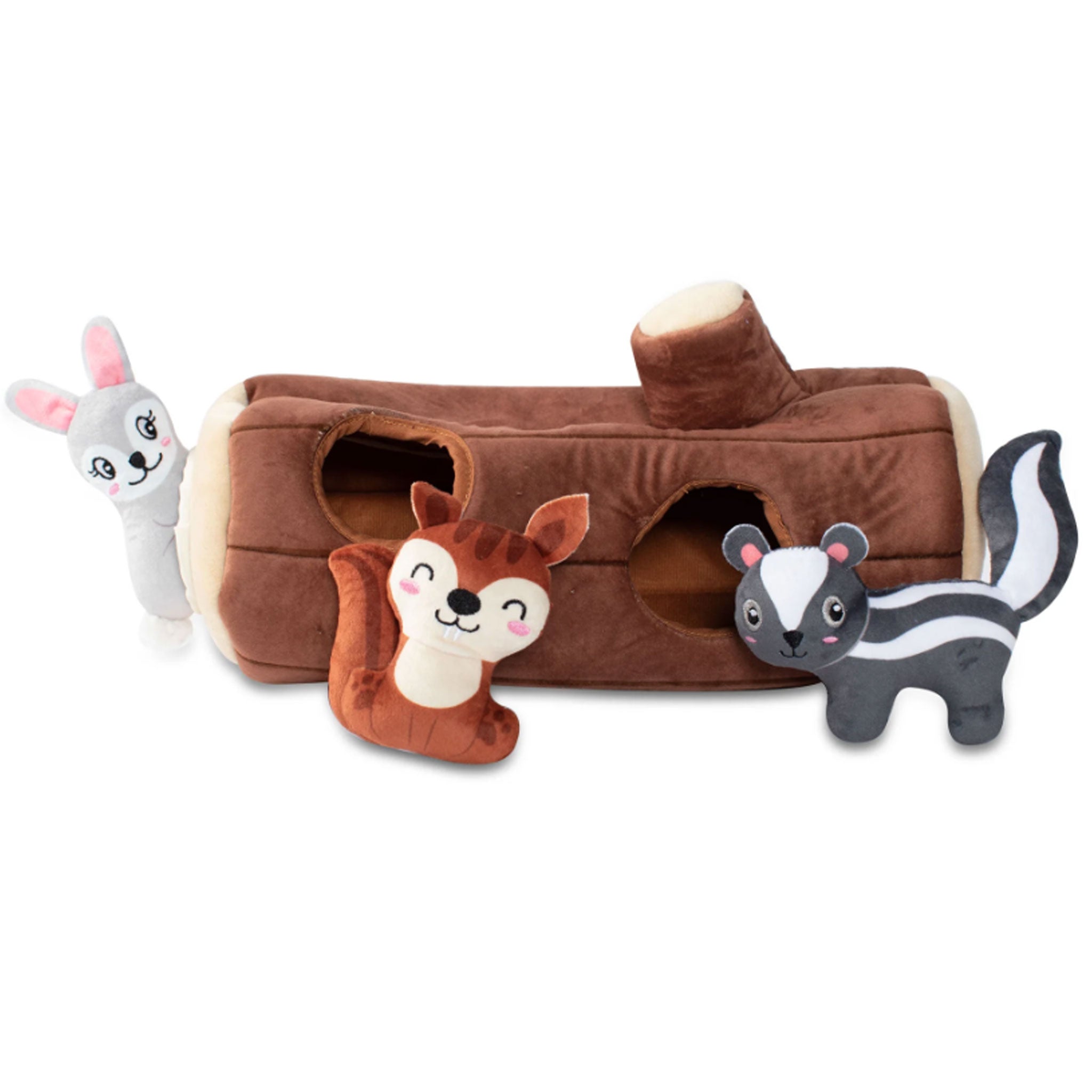 Fringe Log & Forest Animals Burrow Dog Toy - Interactive Plush Squeaky Chew Toy for Small & Medium Dogs - Perfect for Indoor Play & Training