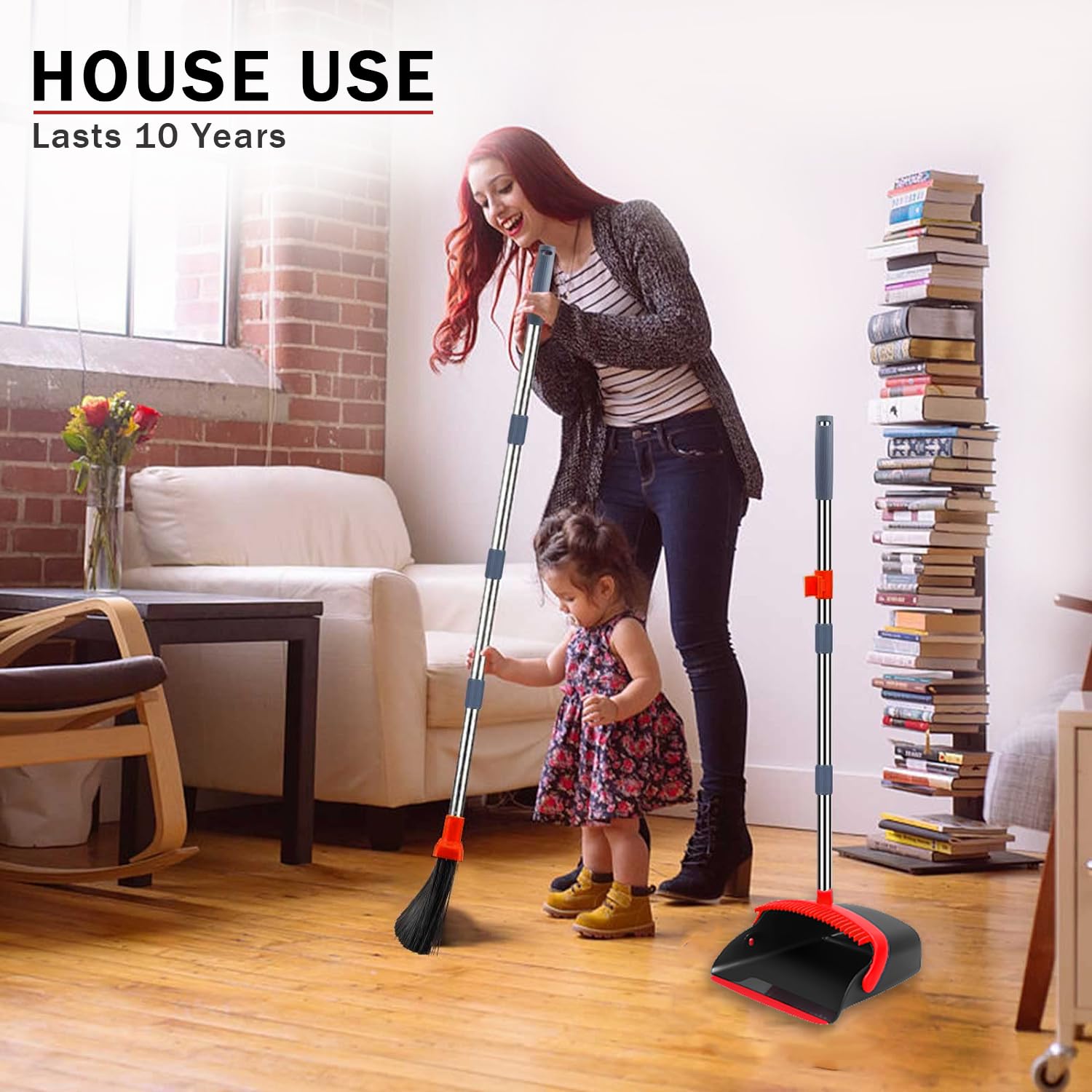 Upgraded Broom and Dustpan Set with 52