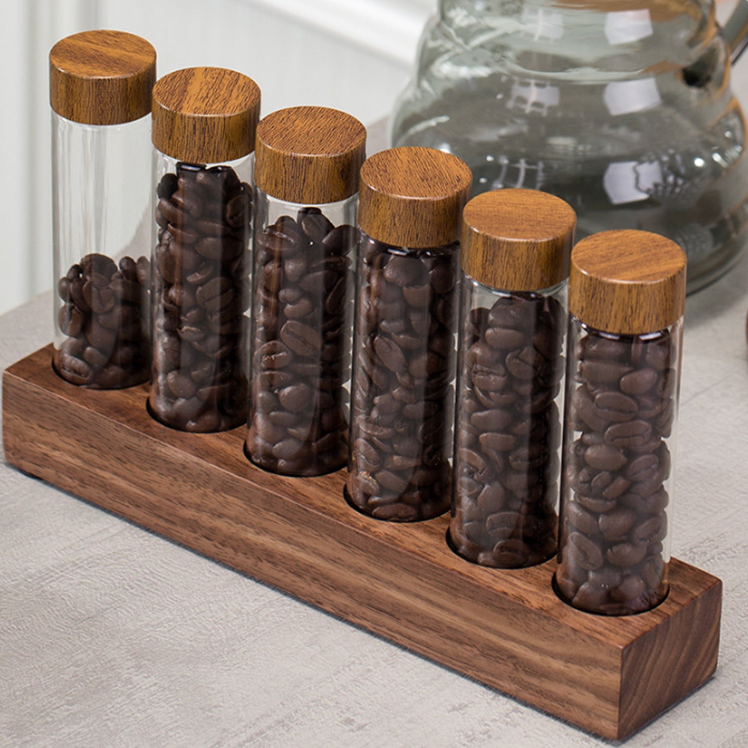 Premium I.XXI Coffee Bean Tube Display Set - 6 Pack with Stand | Perfect for Coffee Shops, Cafés & Home Baristas | Showcase & Organize Coffee Beans in Style