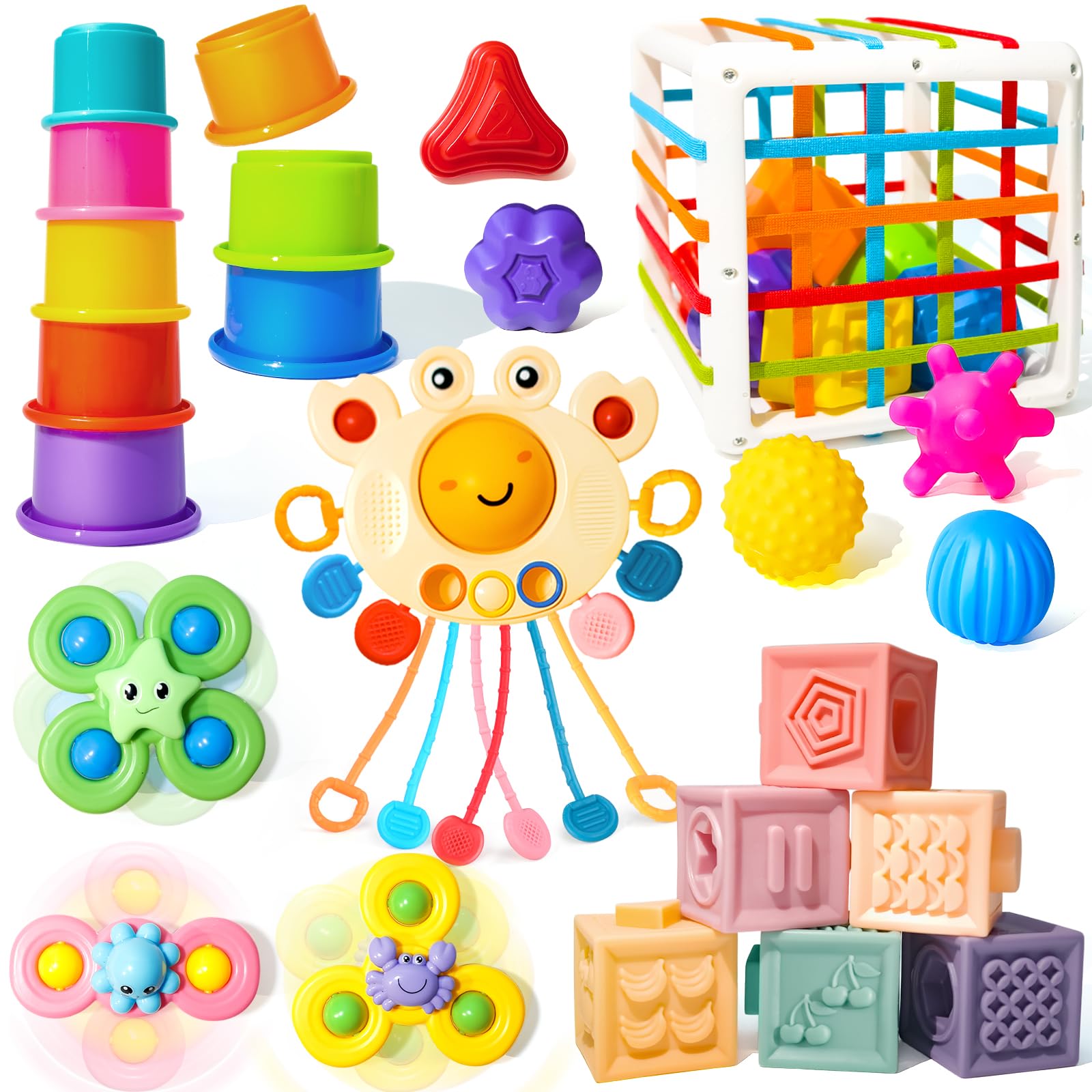 Montessori Toys for Babies 0-12 Months - 6-in-1 Sensory Stacking Blocks for Infant Development - Educational Learning Toys Gift for 1-3 Year Old Boys & Girls - Perfect for Daycare, Toddler Playtime & Early Childhood Education