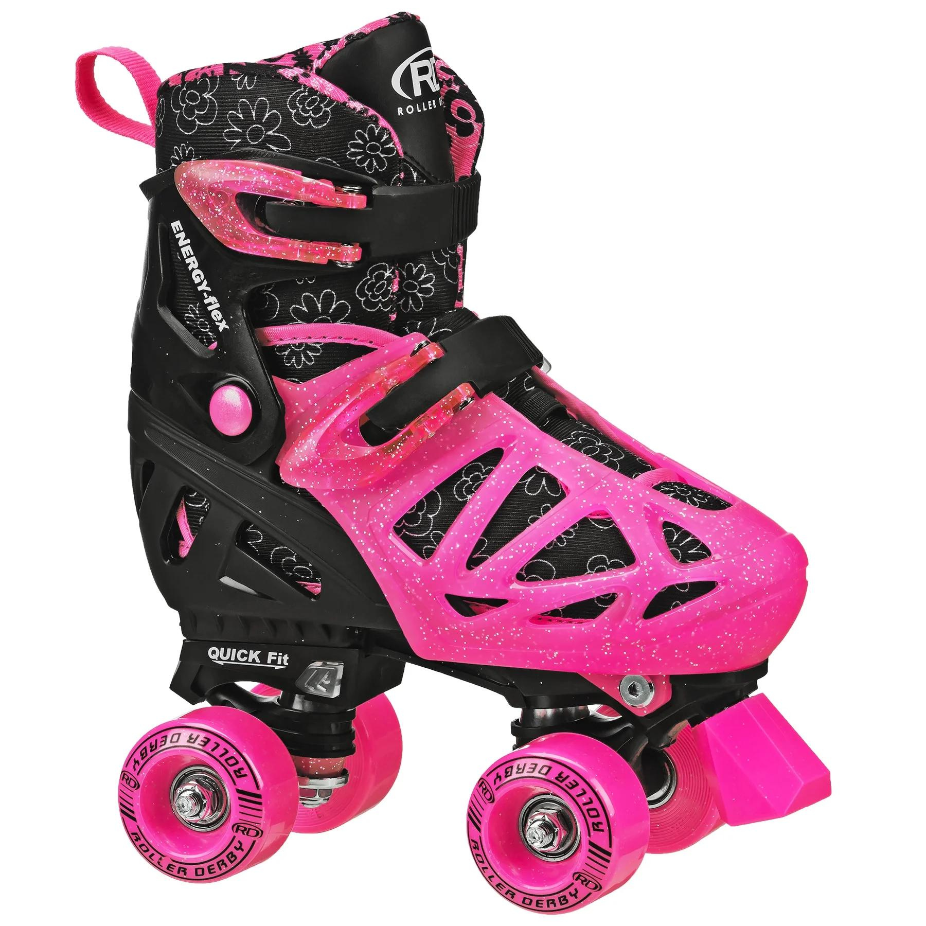 Trac Star Adjustable Roller Skates for Girls - Youth Quad Skates with Light-Up Wheels for Indoor & Outdoor Fun - Perfect for Birthday Gifts, Roller Rinks & Park Adventures