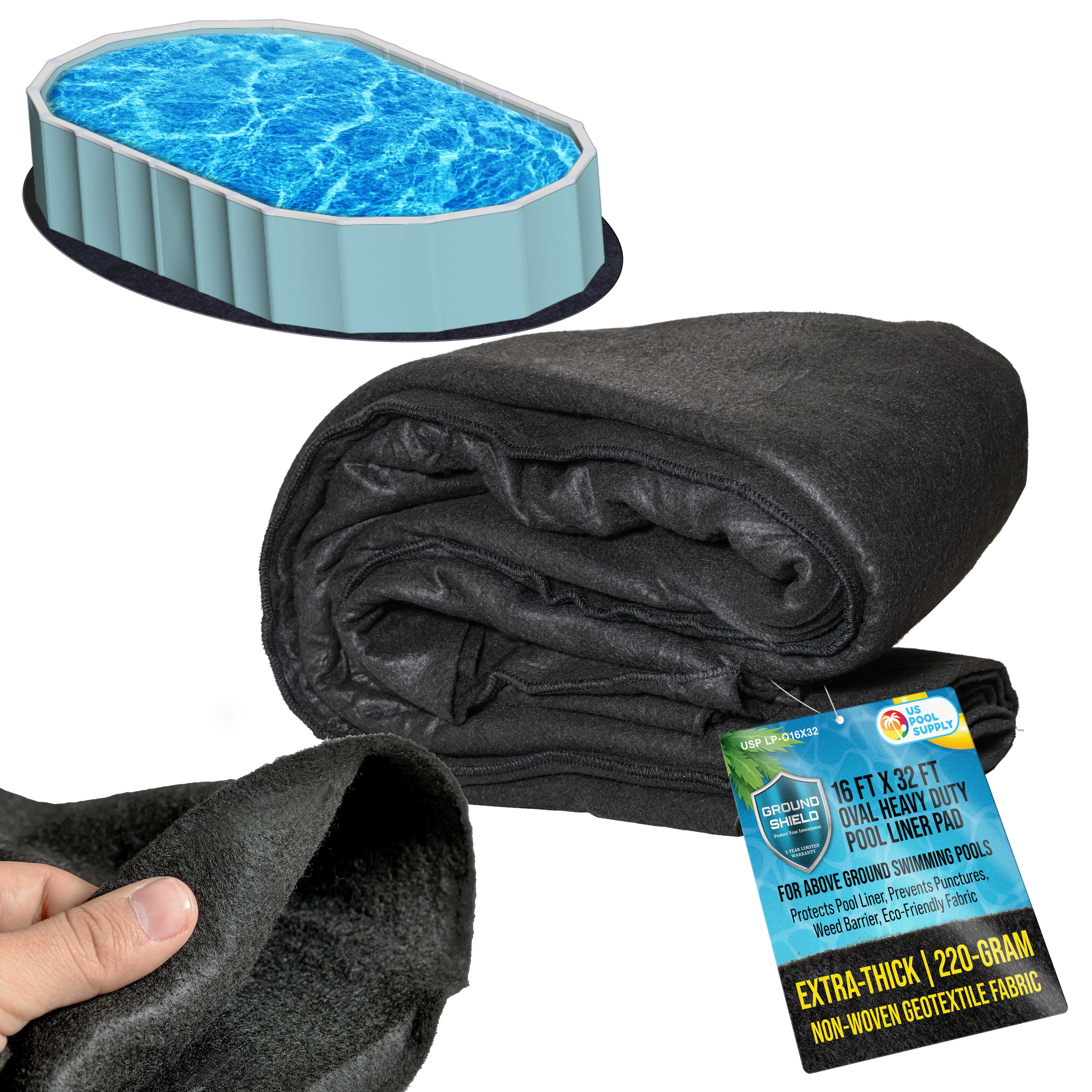 Heavy Duty 16' x 32' Oval Above Ground Pool Liner Pad - Premium Swimming Pool Floor Protector for Puncture Prevention | Durable Ground Shield for Inground & Above Ground Pools | Perfect for Backyard, Garden & Outdoor Pool Protection