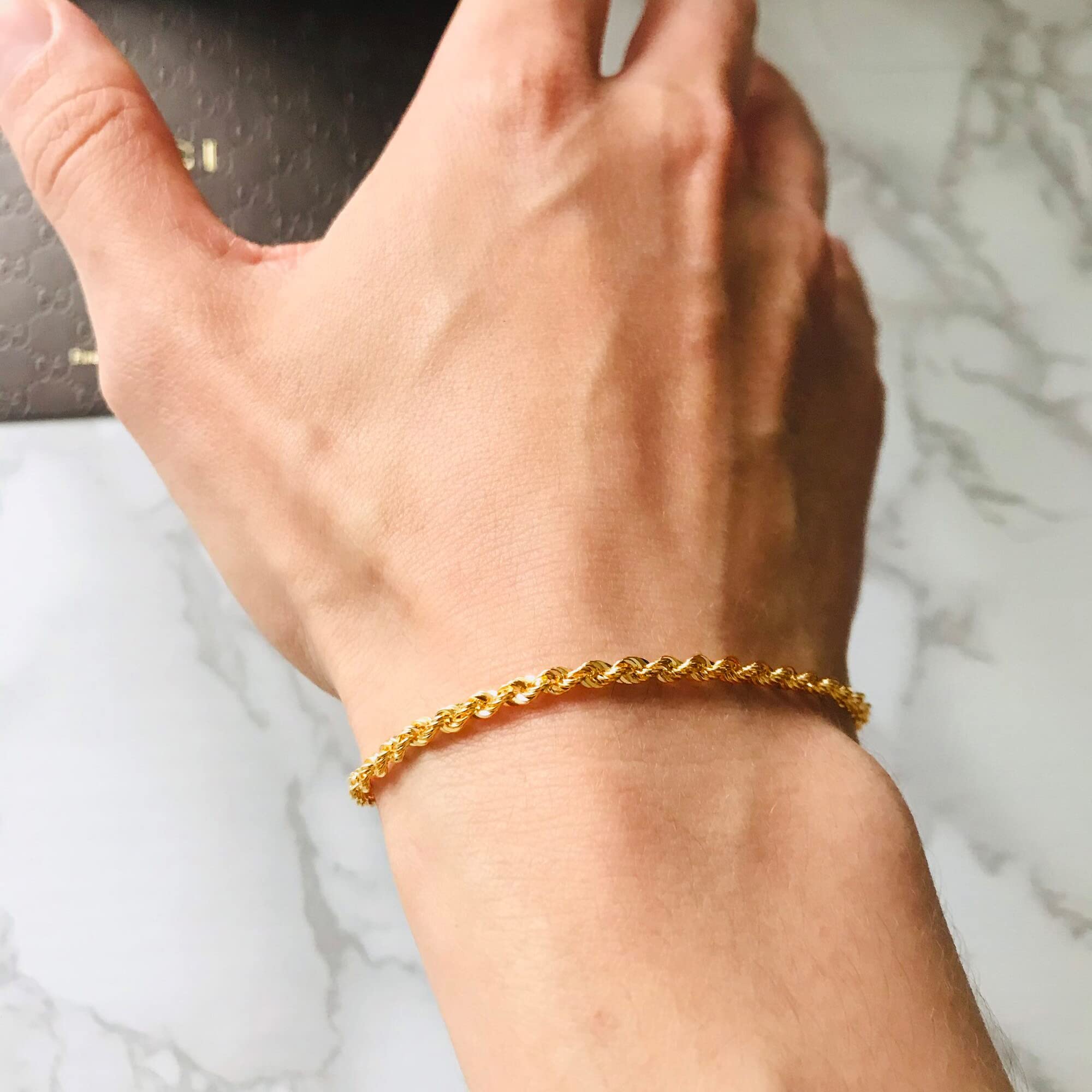 BRIJEWNES 925 Sterling Silver Clasp 2mm 2.5mm 3mm Gold & Silver Rope Chain Bracelet for Men and Women - Solid Diamond Cut Rope Chain Jewelry | Perfect Gift for Him, Everyday Wear, Casual & Formal Occasions