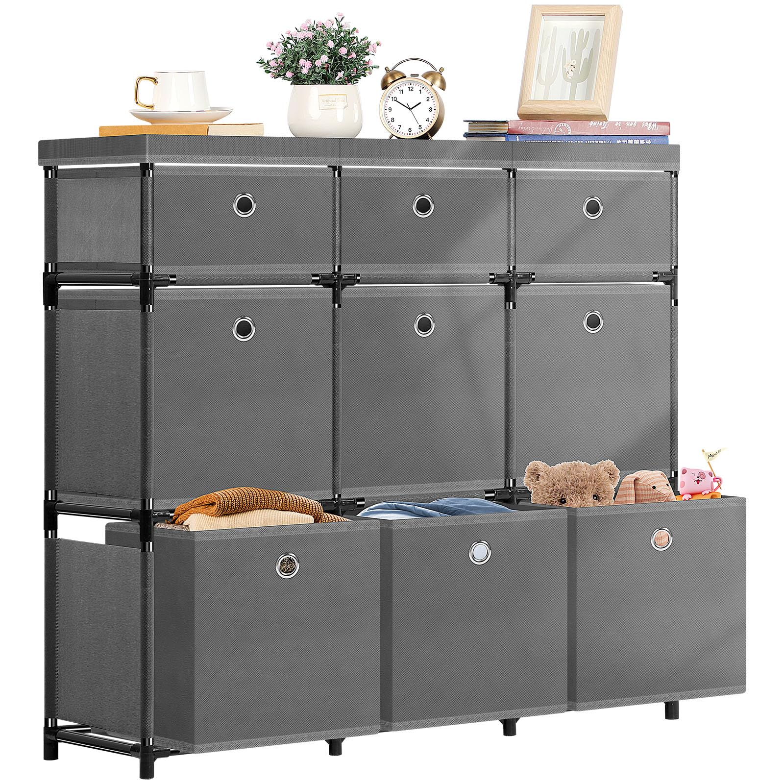 HAITRAL 9-Cube Fabric Storage Organizer for Closet & Bedroom - Grey
