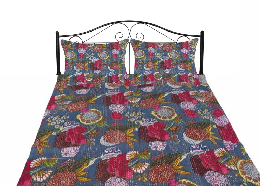 Sophia-Art Reversible Indian Kantha Quilt - Twin/King Size 108