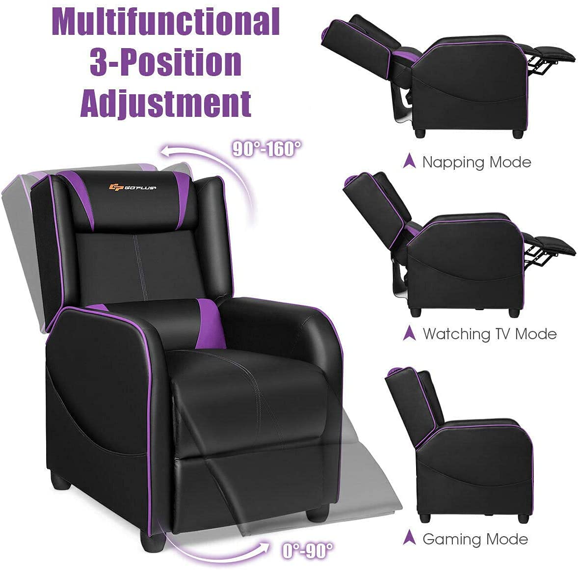 Premium Massage Gaming Recliner Chair with Lumbar Support - Adjustable PU Leather Recliner Sofa with Footrest & Remote Control - Ergonomic Office & Video Game Chair for Relaxation & Entertainment (Purple) - Perfect for Home Theater, Gaming Setup & Living Room Lounging