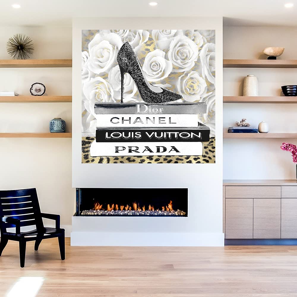 Madeline Blake White Floral High Heel Fine Art Canvas Wall Decor - 37x37 Inch Ready to Hang Painting for Living Room, Bedroom, Bathroom, Kitchen, Office, Bar & Dining Room - Perfect for Home Decor, Housewarming Gifts & Interior Design