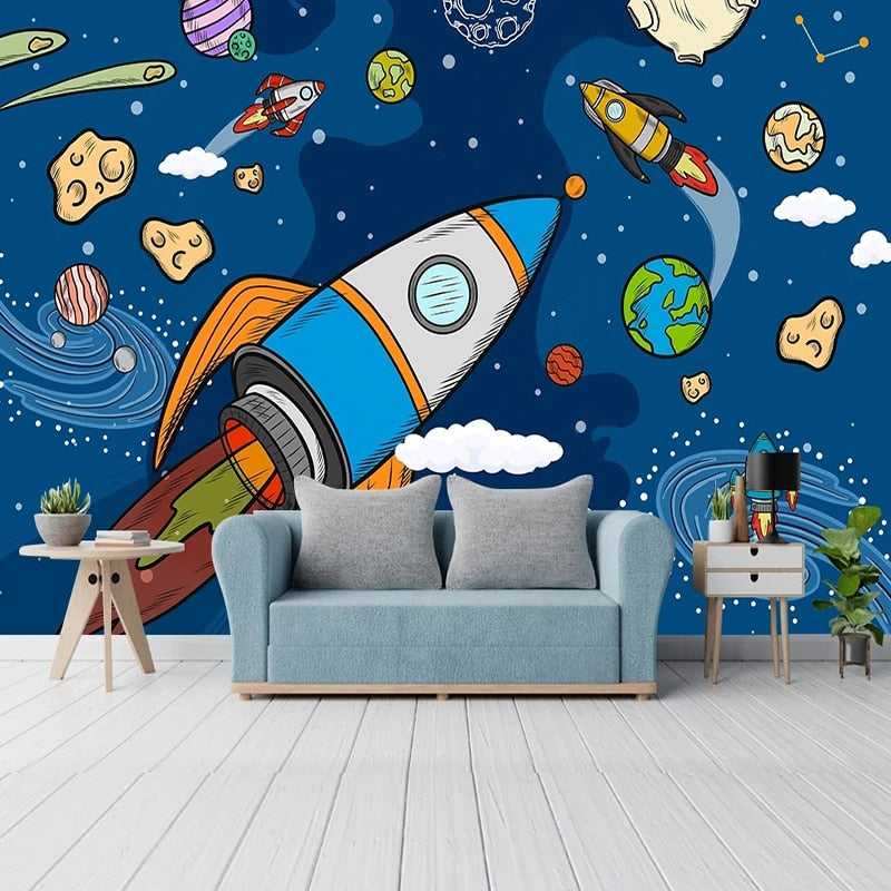 Stellar Adventure Cosmic Space Rocket Wallpaper - Galaxy Themed Peel & Stick Wall Decal for Kids Room, Nursery, or Office Decor - Perfect for Space Enthusiasts & Sci-Fi Lovers