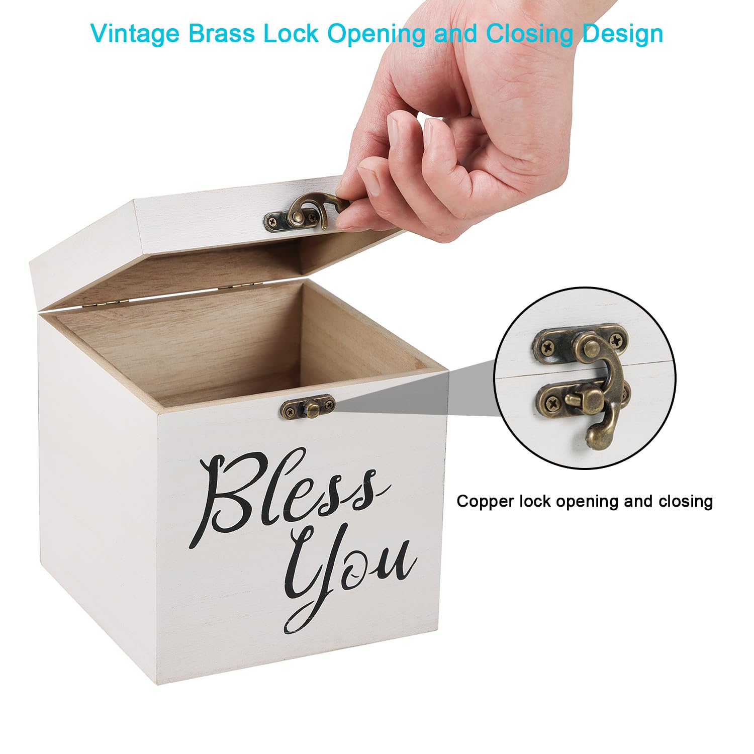Bless You Rustic White Wooden Tissue Box Cover - Farmhouse Style Square Toilet Paper Holder or Napkin Dispenser for Bathroom, Living Room & Dining Table (White, 1 Count) - Perfect for Home Decor & Gift Giving