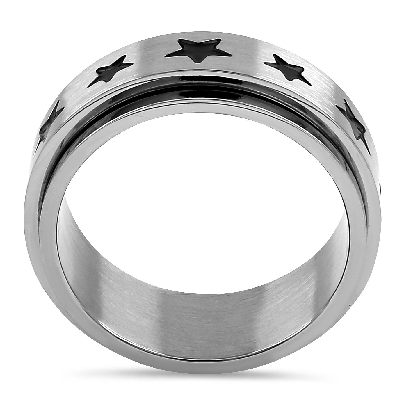 Stainless Steel Spinner Band Ring with Stars Design - Adjustable Anxiety Relief Fidget Ring for Stress Relief, Focus & Relaxation - Perfect for ADHD, Autism, Anxiety & Everyday Wear