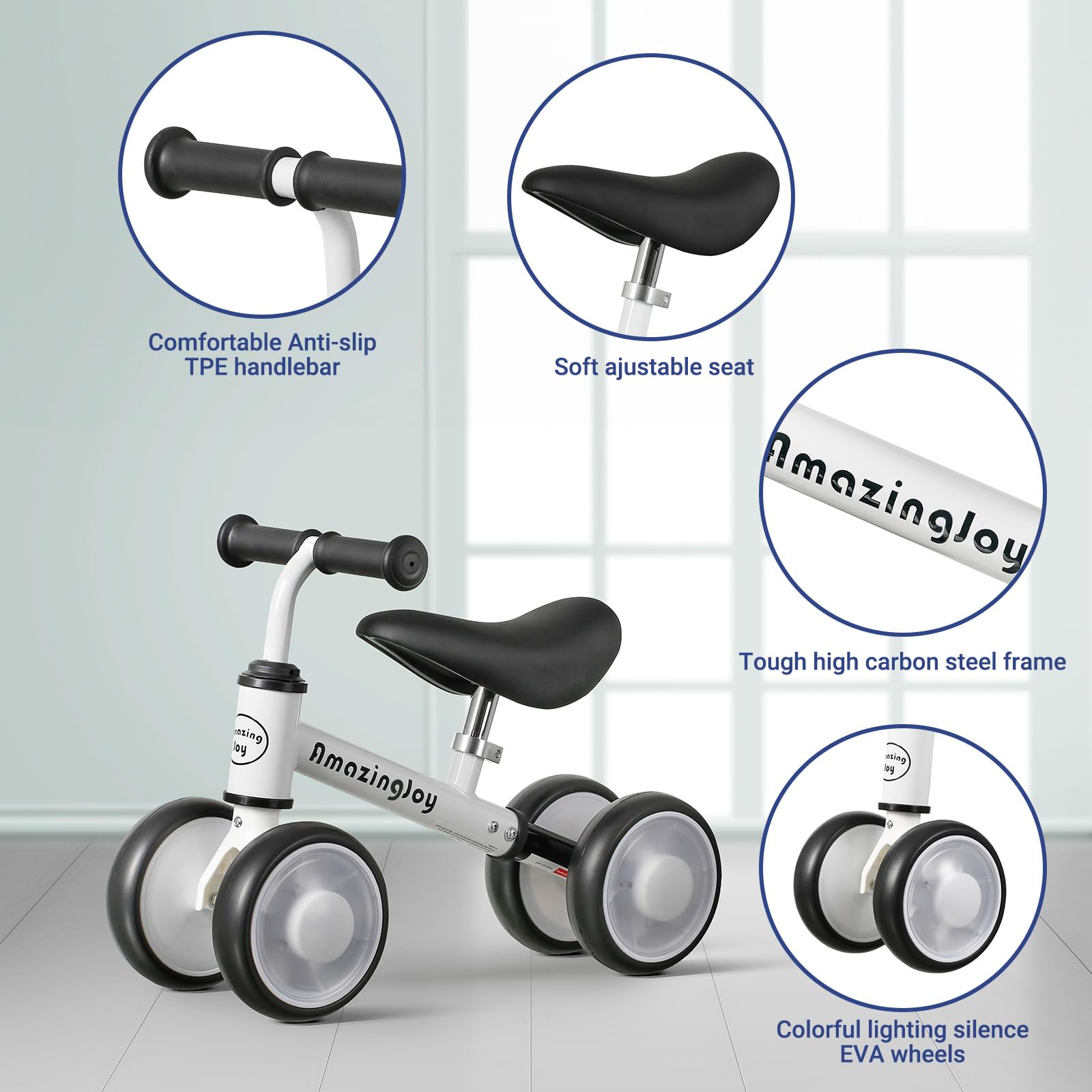 Baby Balance Bike for 1-2 Year Olds - Adjustable Seat & Lights | First Ride Toy for Toddlers | Perfect Birthday Gift