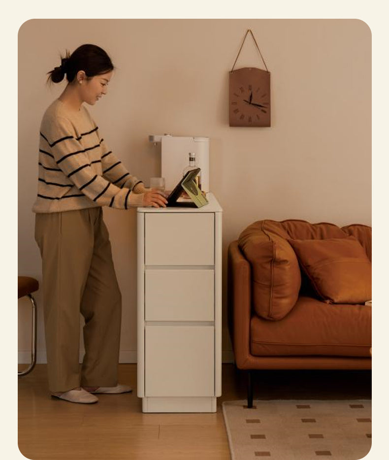 Solid Poplar Wood Dining Room Cabinet with Partition - White Cream Rock Board for Kitchen Storage & Home Organization