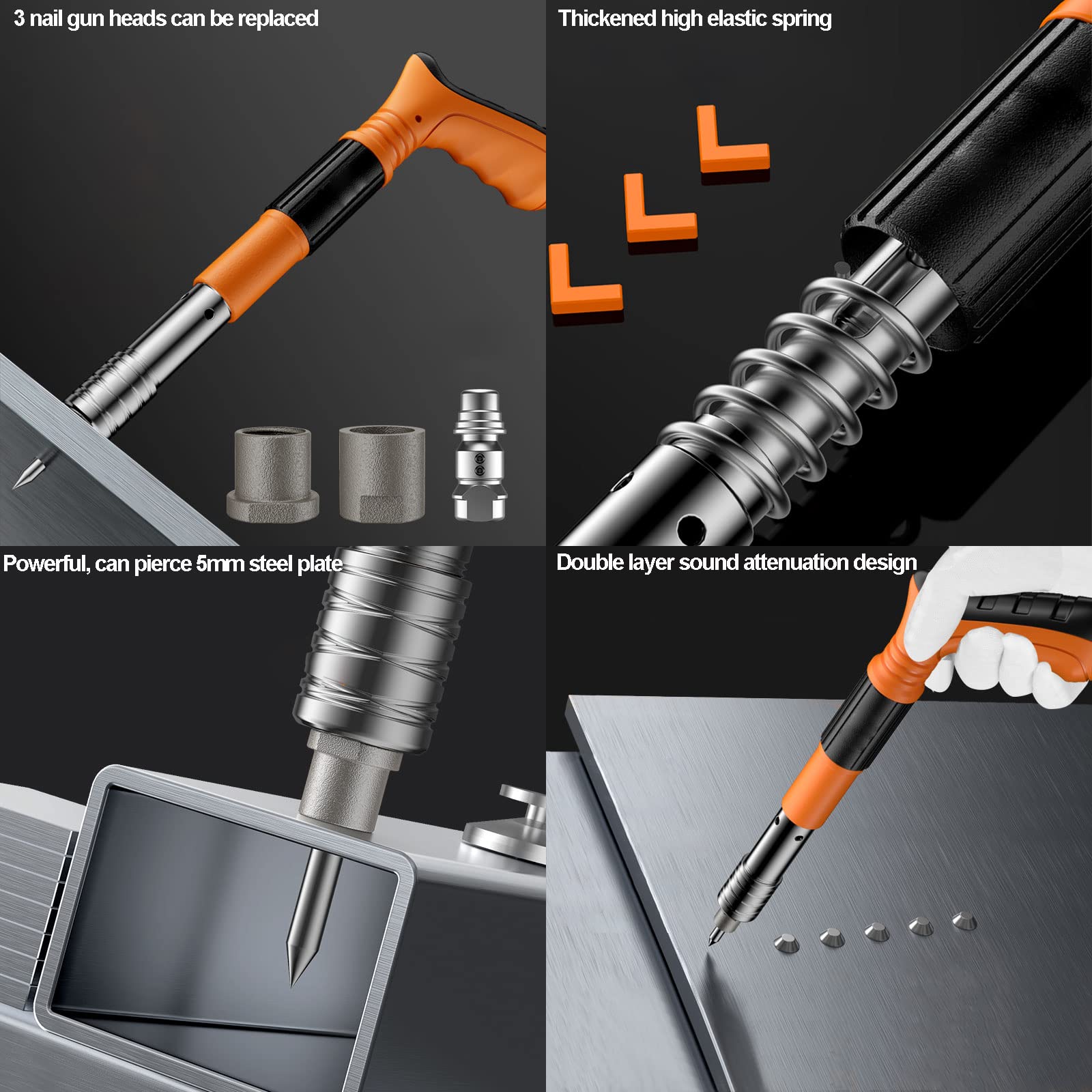 BAUSATZ Manual Ceiling Nail Gun - Heavy Duty Concrete Nailer with 20 Universal Steel Nails for Walls, Wood, Drywall | Perfect for Construction, Home Renovation & DIY Projects