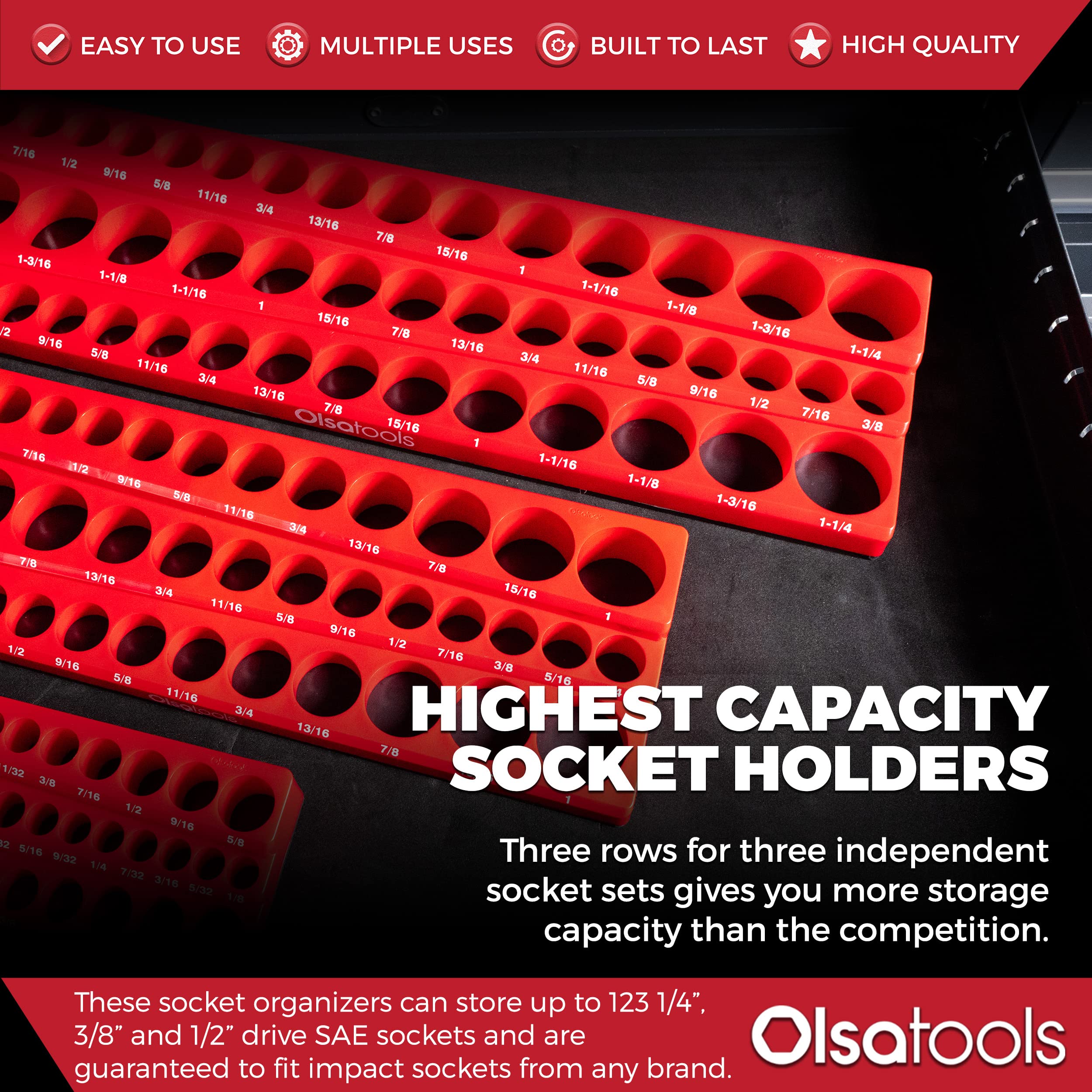 Olsa Tools Magnetic Socket Organizer Set - 3pc 1/2