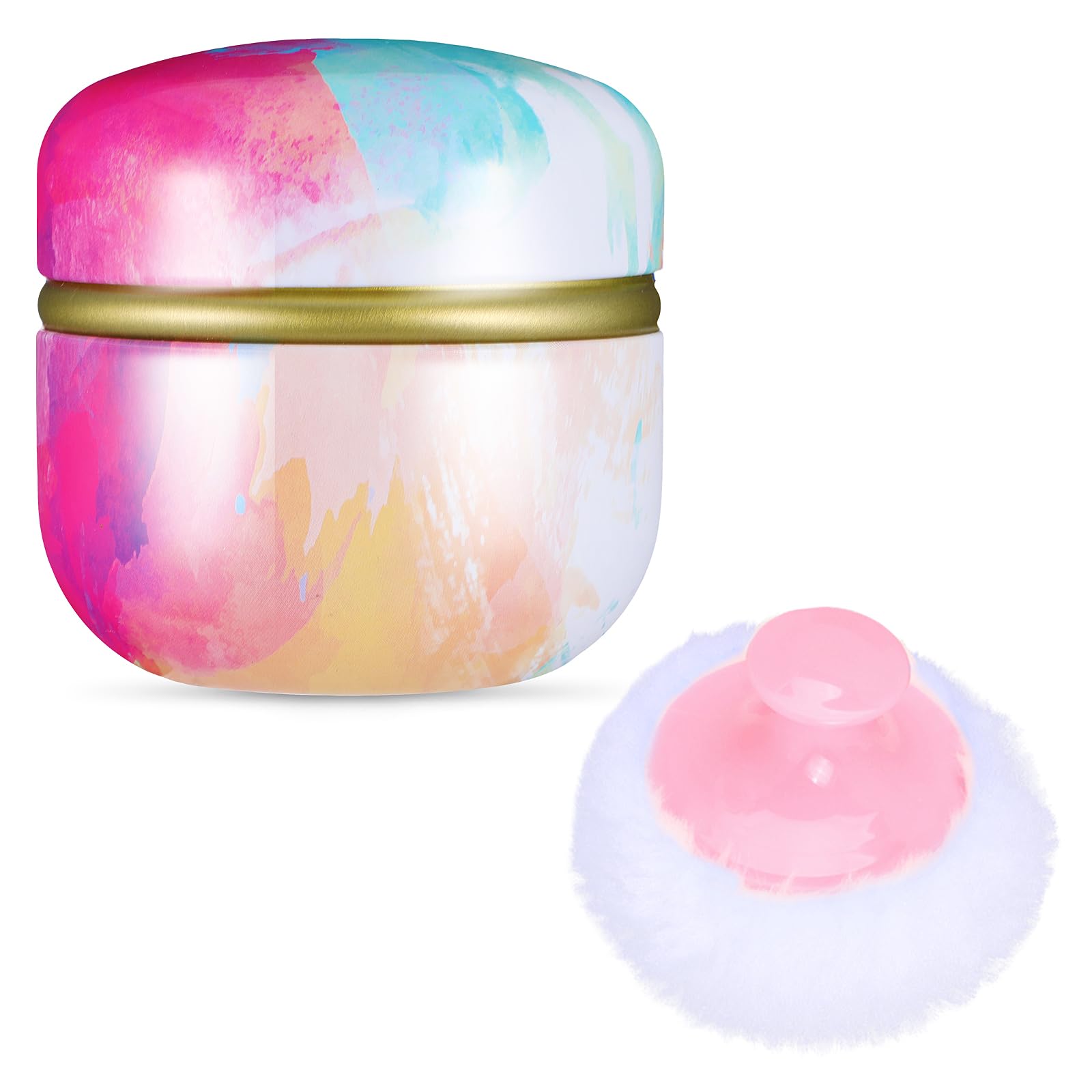 Premium Soft Powder Puff with Travel-Friendly Dusting Powder Container - Loose Powder Case with Lid for Women | Home, Bath & Makeup Touch-Ups (Pink)