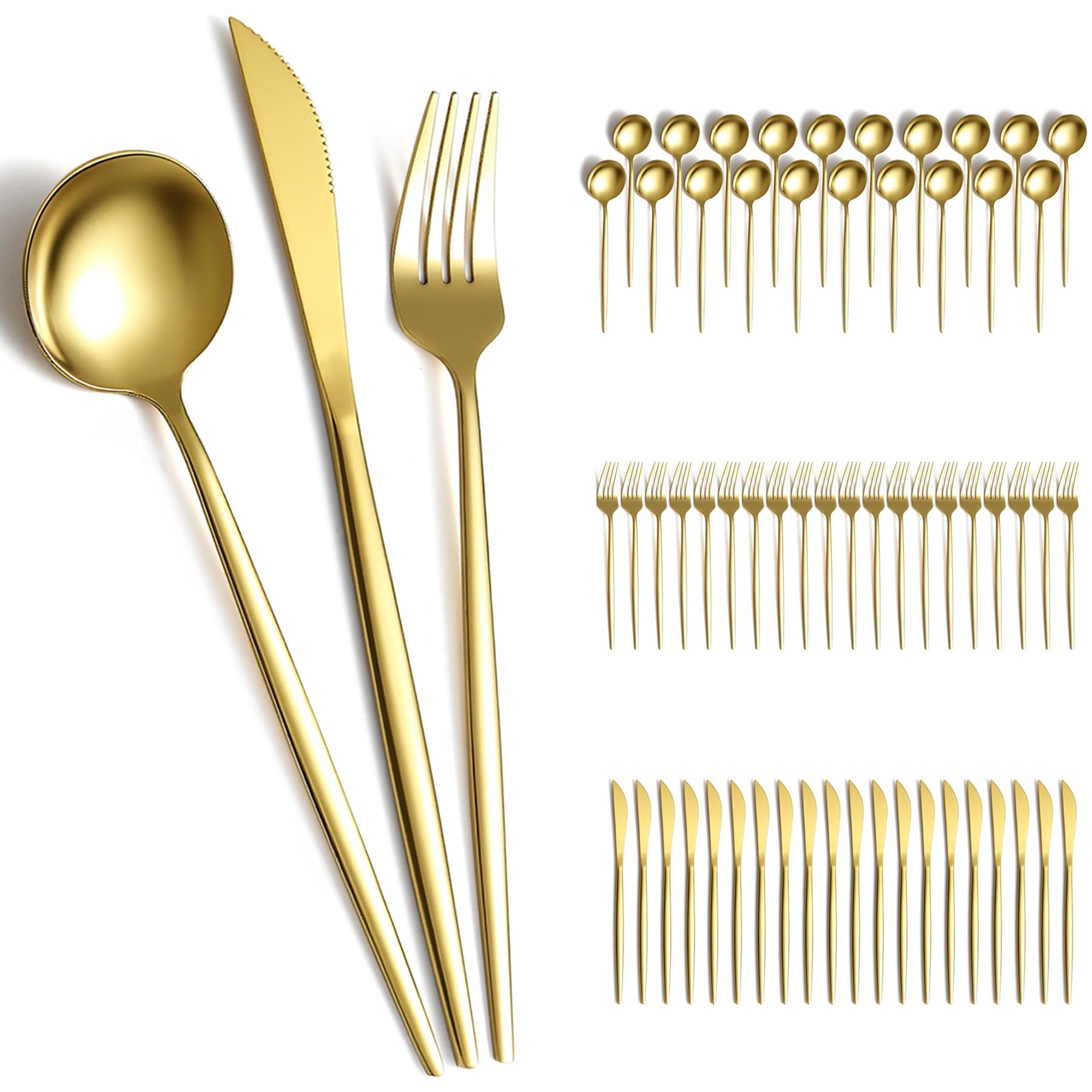 Evanda 60-Piece Gold Silverware Set for 20 - Titanium Gold Plated Stainless Steel Flatware Cutlery Set with Knives, Forks & Spoons - Elegant Dinnerware for Weddings, Parties, Restaurants & Special Occasions - Dishwasher Safe & Durable for Everyday Use
