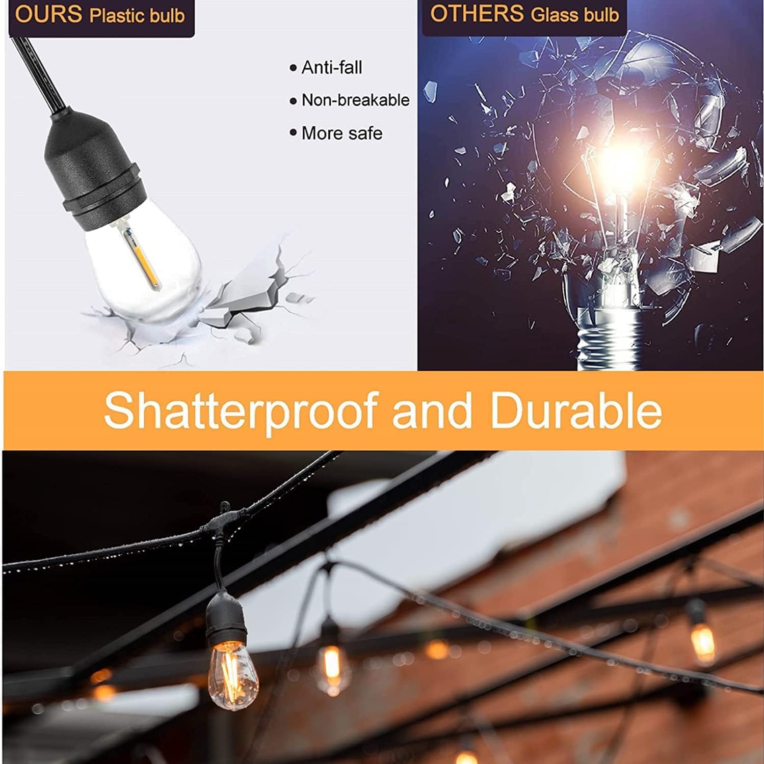 ZOTOYI 100FT Outdoor String Lights - Waterproof IP65 LED Patio Lights with 32 S14 Shatterproof Bulbs (2 Spare), Commercial Grade Heavy-Duty for Outside, Bistro, Cafe, Backyard - 2700K Warm White for Romantic Ambiance & Outdoor Decor