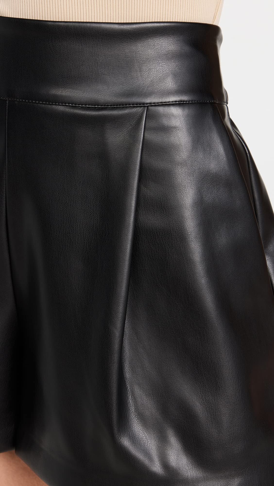 Susana Monaco Women's Faux Leather Pleated High Waist Shorts - Stylish Stretch Vegan Leather Skirt Alternative for Casual Outings & Night Out