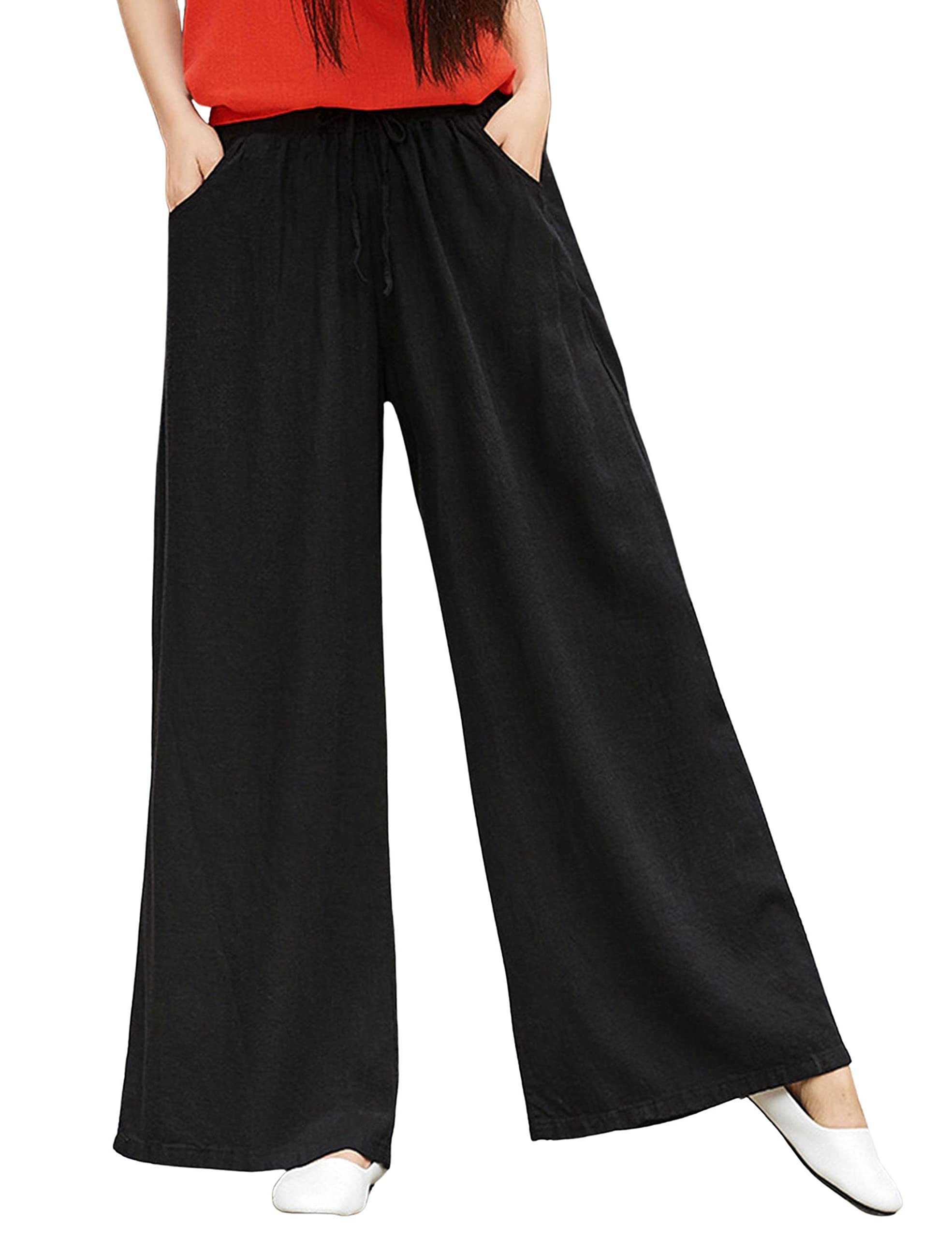 Women's Linen Pants - Casual Loose Wide Leg Elastic Waist Cotton Trousers for Summer | Breathable & Comfortable for Beach, Travel & Everyday Wear