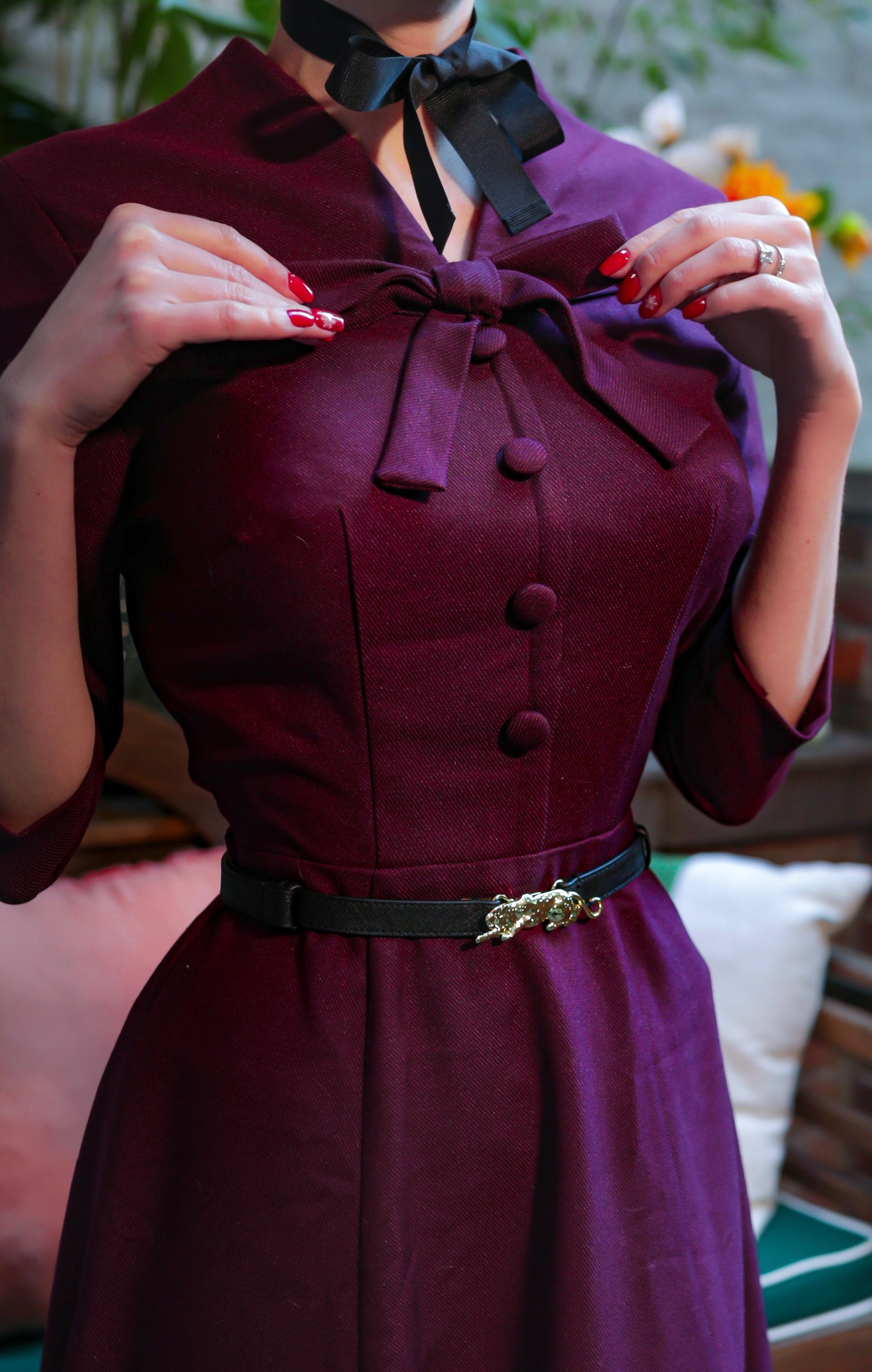 1950s Vintage A-Line Dress with Leopard Print Belt - Retro Fashion for Parties, Weddings & Special Occasions