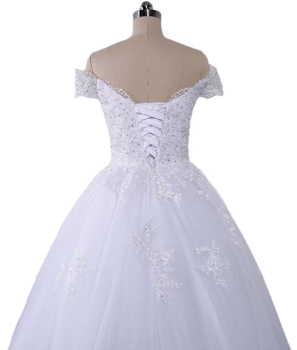 ZVOCY Women's Off Shoulder Lace Wedding Dress - Elegant Ball Gown for Bride 2021 | Perfect for Church Ceremony, Beach Wedding & Romantic Photoshoot
