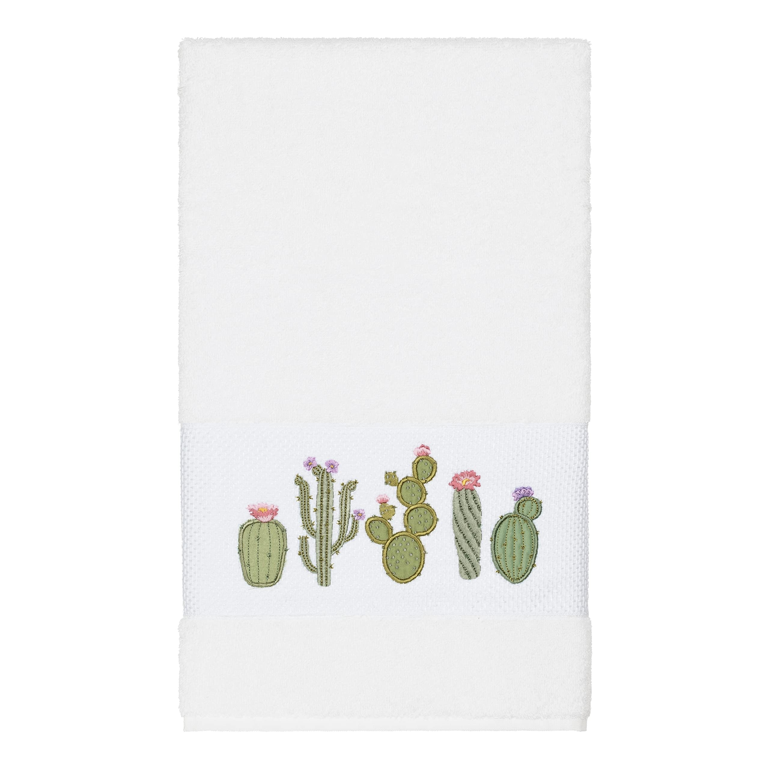 Premium Turkish Cotton Cactus Embroidered White 4-Piece Bath Towel Set - Soft & Absorbent for Bathroom, Spa, and Beach Use