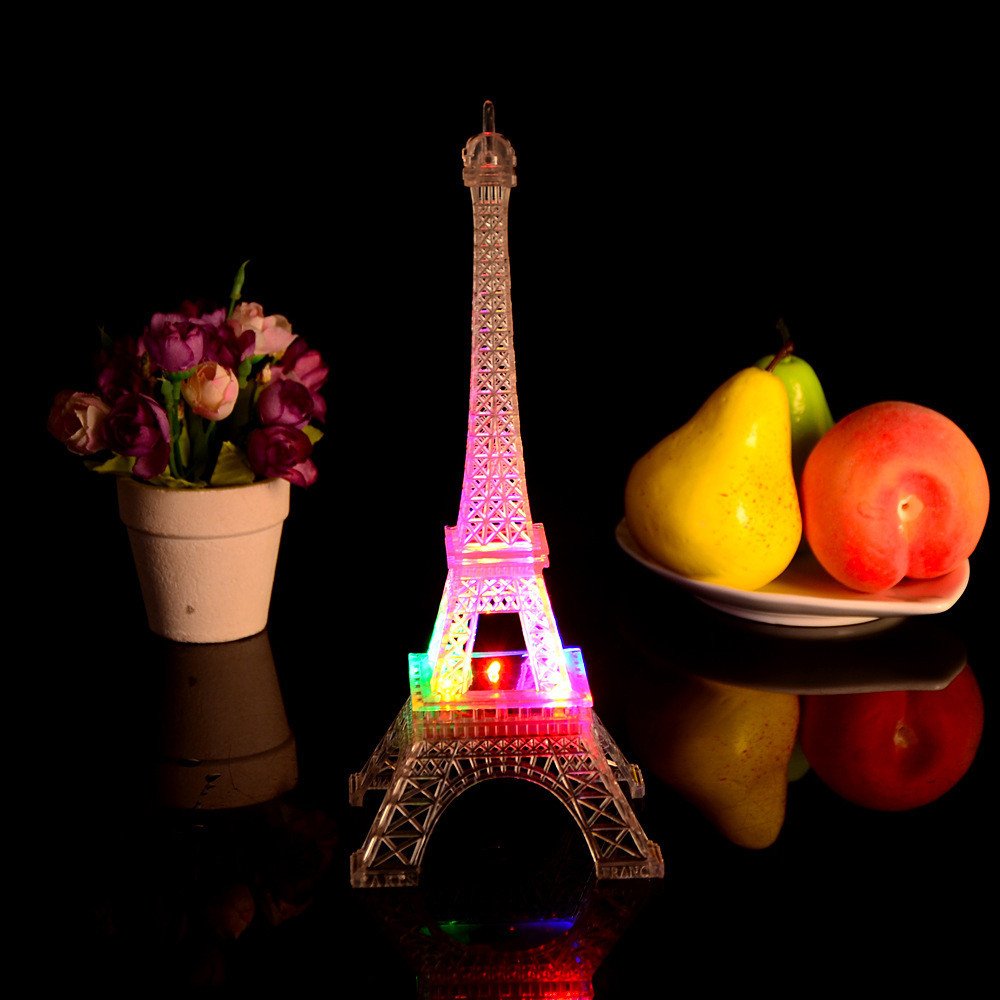 7-Color Changing LED Paris Eiffel Tower Night Light - Modern Mini Desk Lamp for Bedroom, Living Room & Office | Romantic Atmosphere Nightlight (White) | Perfect for Home Decor, Gift Giving & Creating Cozy Ambiance
