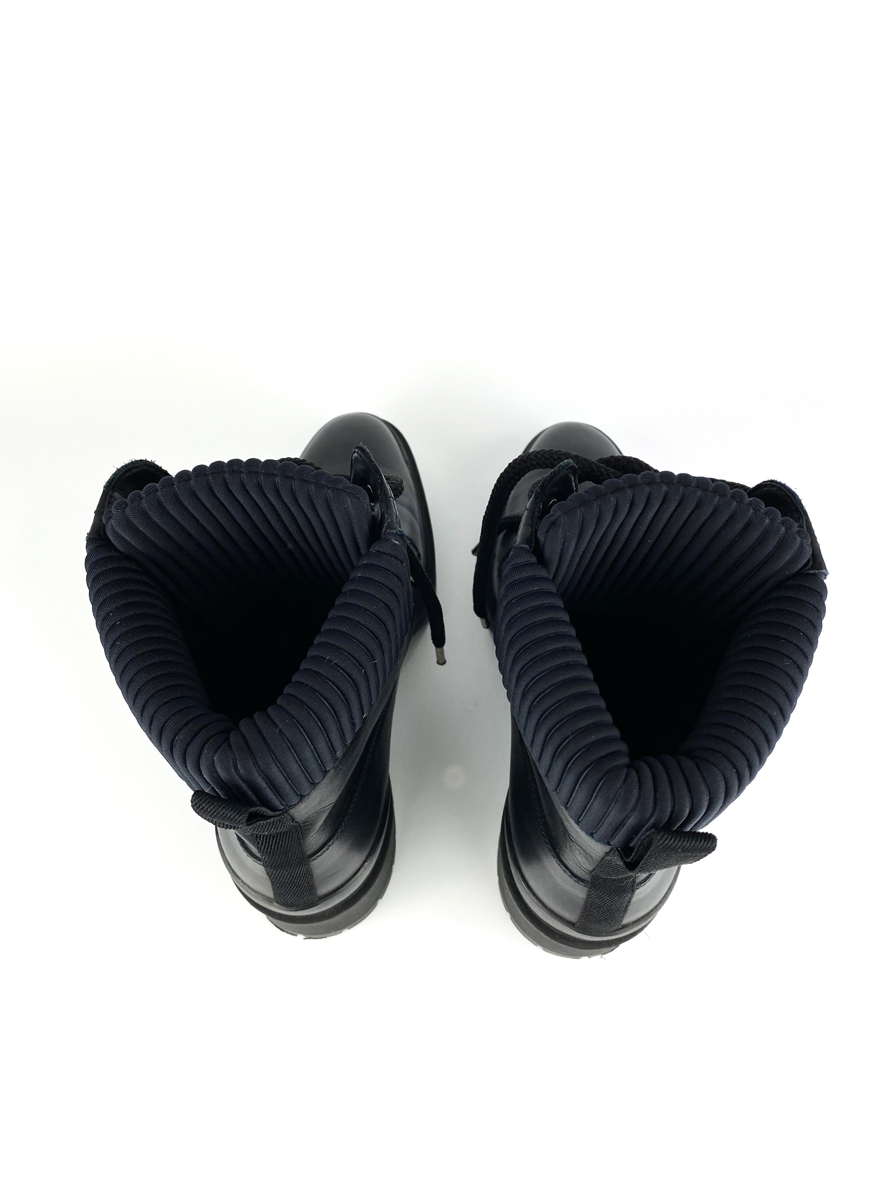 Hermes Black Leather Lace Up Boots for Women - Luxury Designer Ankle Boots for Fall Winter Fashion, Office Wear & Night Out