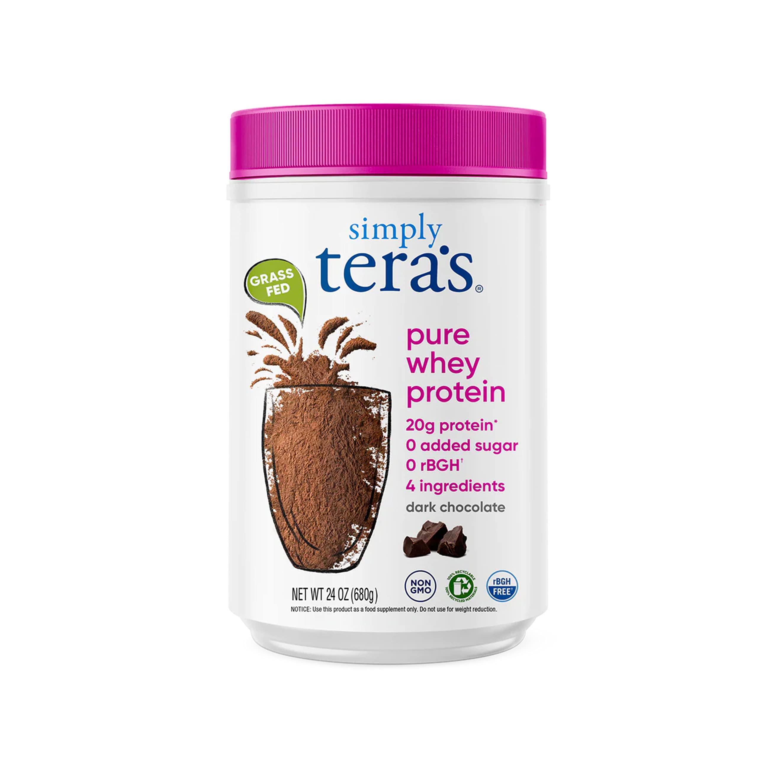 Simply Tera's Pure Whey Protein Powder - Family Size, Dark Chocolate Flavor | High Protein Supplement for Muscle Recovery, Weight Loss & Post-Workout Nutrition