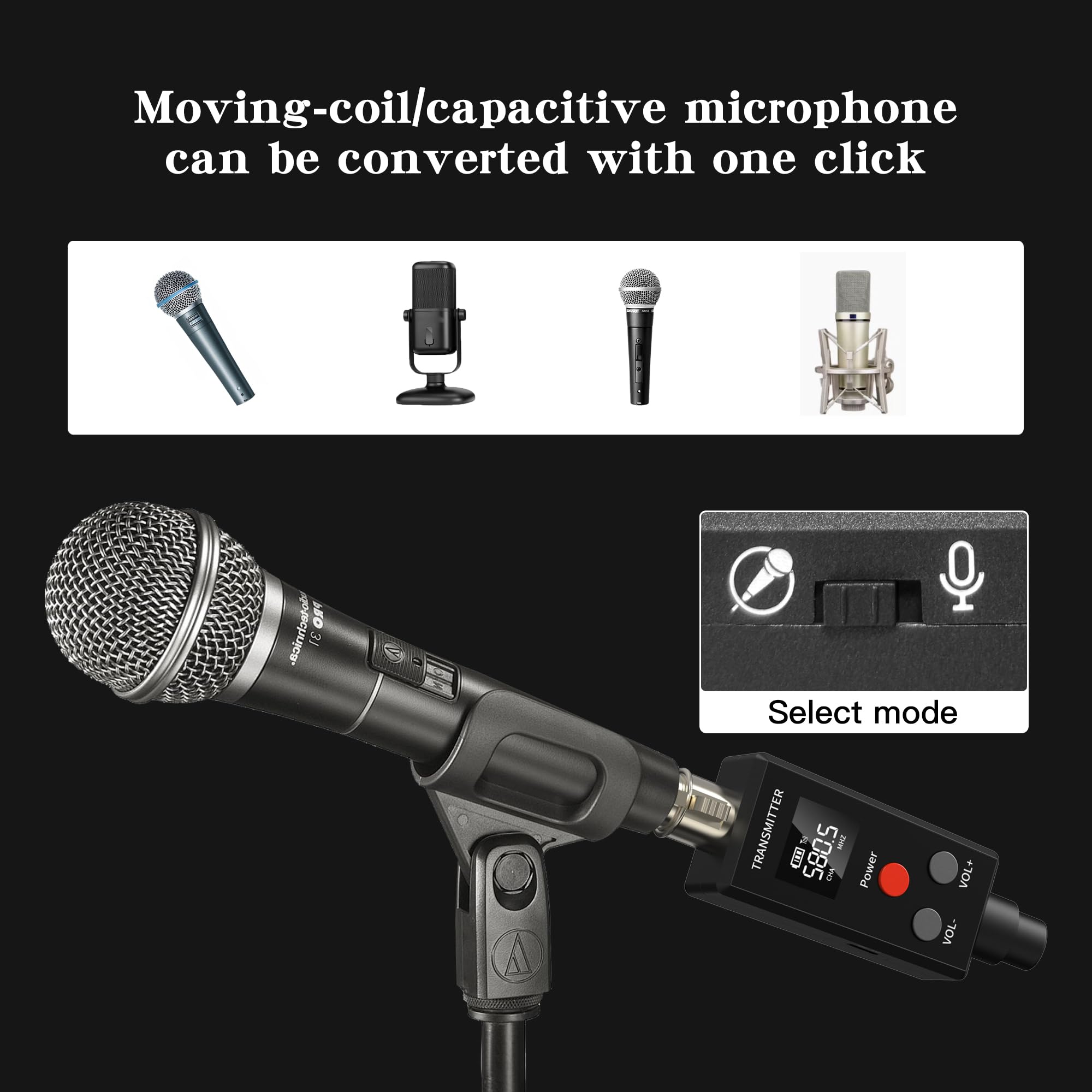 2.4GHz UHF Wireless Microphone System with XLR Adapter - Professional Wireless Transmitter & Receiver for Dynamic Mics, Audio Mixers, PA Systems - Ideal for Live Performances, Public Speaking & Studio Recordings