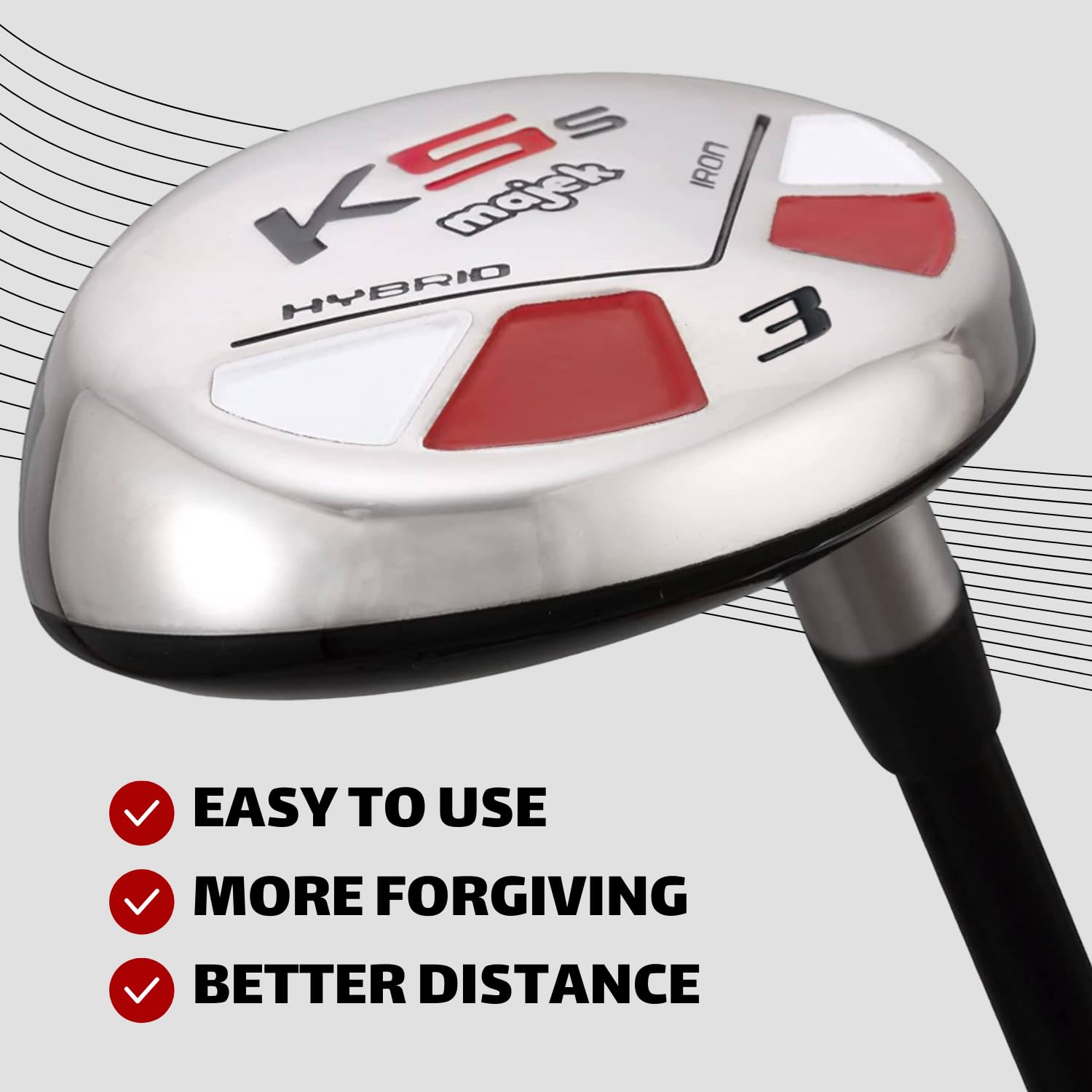 Majek Golf All Hybrid #3 Club - +2 Inches Longer Than Standard, Extra Big & Tall XL, XXL Sizes - Regular Flex Right Handed Utility Iron for Men | Perfect for Tall Golfers & Long-Distance Shots on the Course