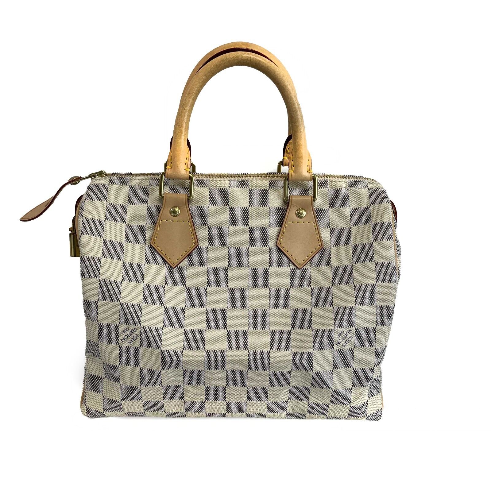 Authentic Louis Vuitton Damier Azur Speedy 25 Handbag - White & Blue Canvas with Top Handle | Luxury Shoulder Bag for Women, Perfect for Work, Travel & Everyday Use
