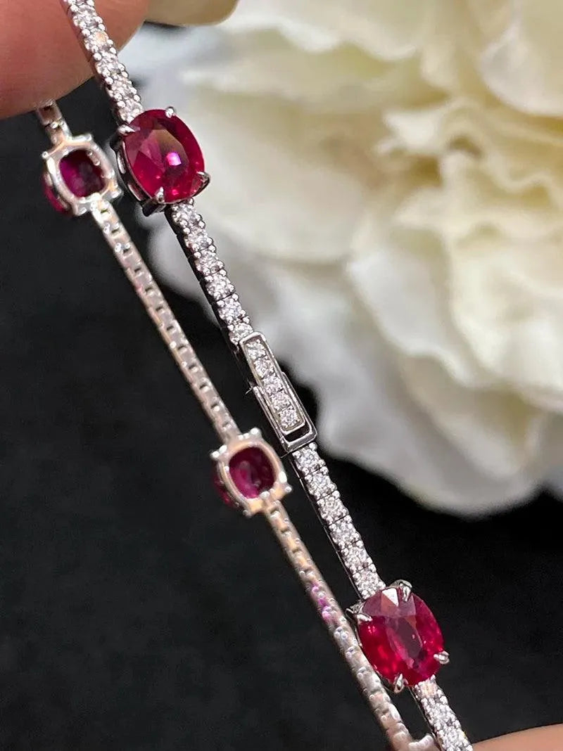 18K White Gold Bracelet with Real Natural Ruby & Diamonds - Elegant Jewelry Gift for Women, Wife & Mom | Perfect for Anniversaries, Birthdays & Special Occasions