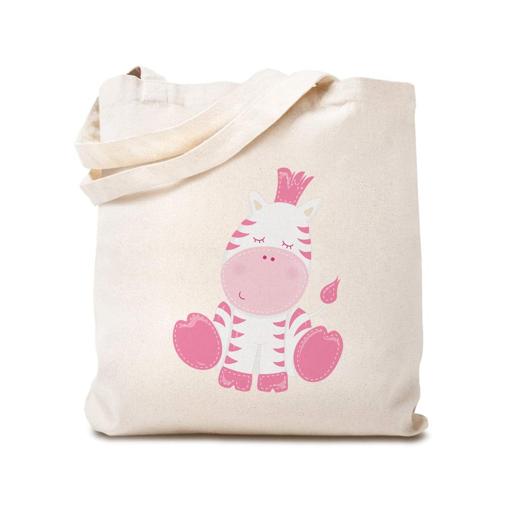 Custom Canvas Tote Bag - Reusable Eco-Friendly Shopping Bag with Cute Baby Zebra Pink Safari Print, Kids Beach Bag & Unique Safari-Themed Gift Idea for Birthdays or Travel | Perfect for Grocery Shopping, Beach Outings & School Use