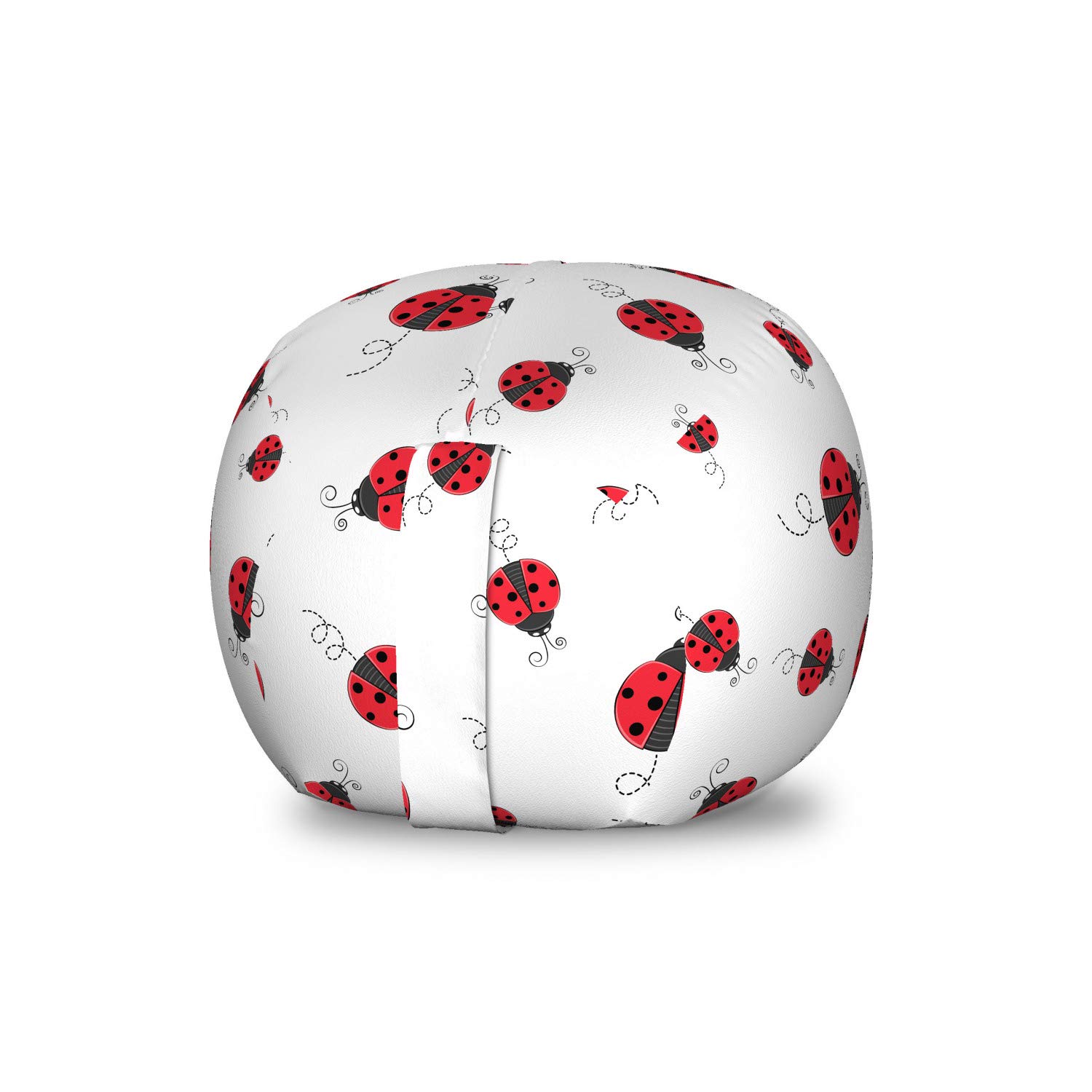 Ambesonne Ladybug Pattern Toy Storage Bag Chair - Washable Stuffed Animal Organizer with Dotted Wings Design, Small Size in White & Black - Perfect for Kids' Room, Playroom, and Nursery Organization
