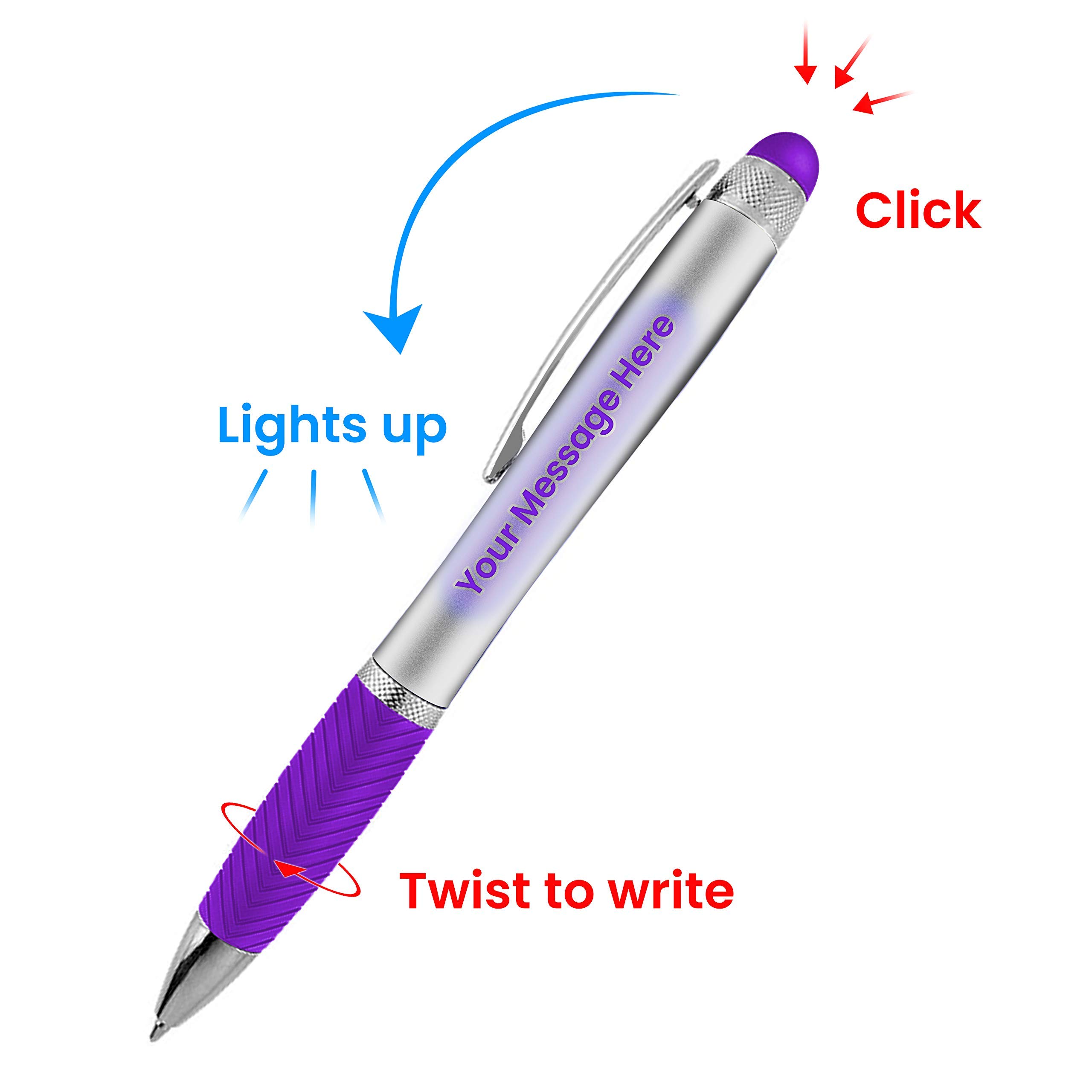 80 Pack Bulk Personalized Pens with Free Laser Engraving - 3-in-1 Ballpoint Pen, Stylus & LED Light - Custom Business Name, Text, Logo or Gift Message - Perfect for Corporate Events, Promotions, Weddings & Party Favors