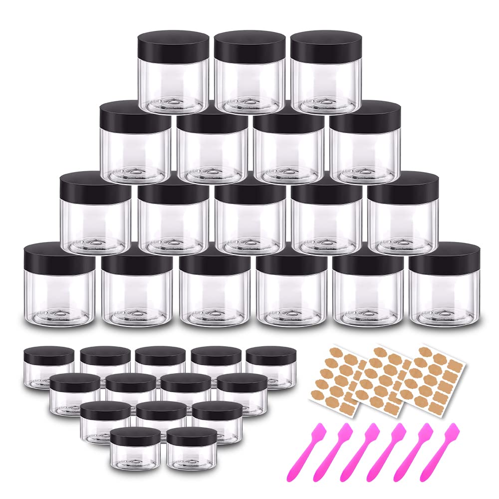 48-Pack 2oz Clear Plastic Cosmetic Jars with Lids | 20g Small Round Containers for Cream, Body Butter, Lip Scrub, Eyeshadow & Travel Size Products | Perfect for DIY Beauty, Sample Packaging & Organizing Jewelry Beads