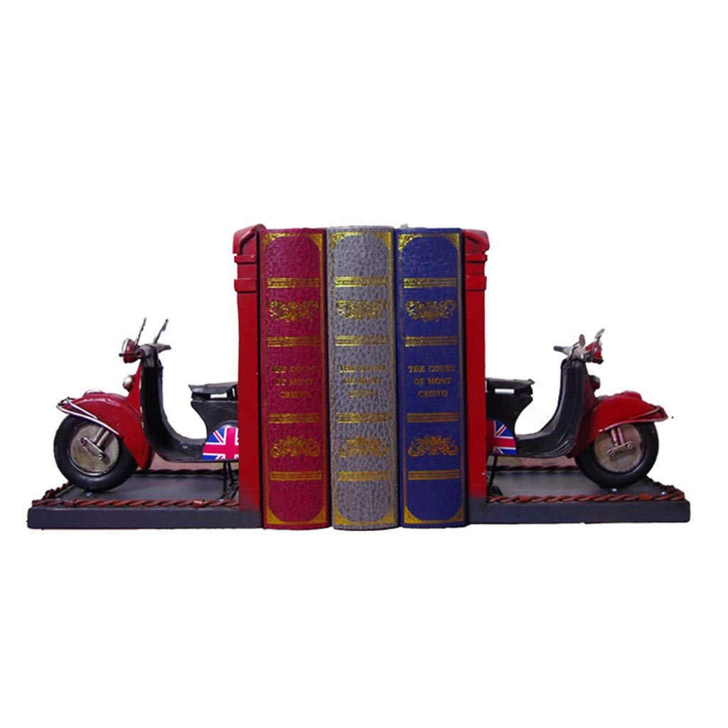 YBYB Heavy Duty Bookends - Motorcycle Model Bookends with British Style London Phone Booth Design, Study Room Decor & Gift for Kids - Perfect for Bookshelves, Office & Home Decor (Red)