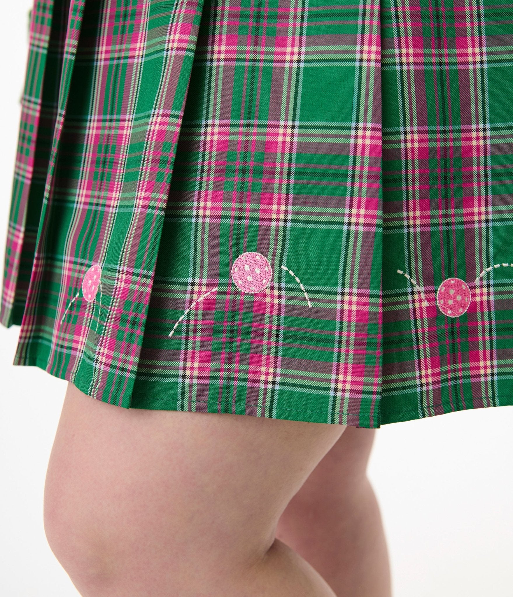 Smak Parlour Plus Size Pink & Green Plaid Pickleball Pleated Mini Skirt - Women's Athletic Tennis Skirt for Pickleball, Tennis & Casual Wear