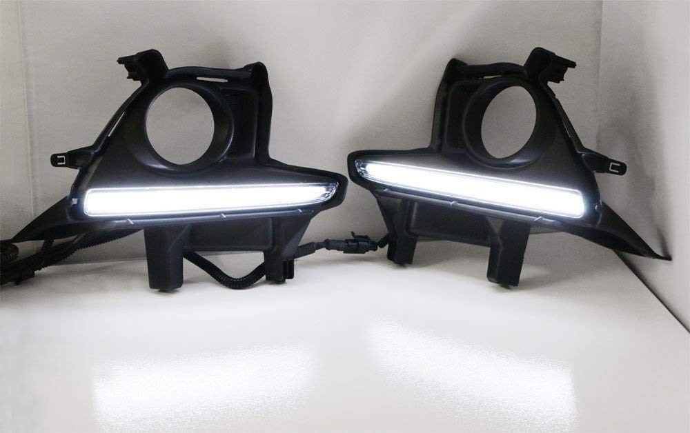 iJDMTOY Xenon White LED DRL Fog Light Kit for 2014-2016 Toyota Highlander - OEM Style Direct Replacement Daytime Running Lights with Fog Light Bezels | Perfect for Night Driving & Off-Road Adventures