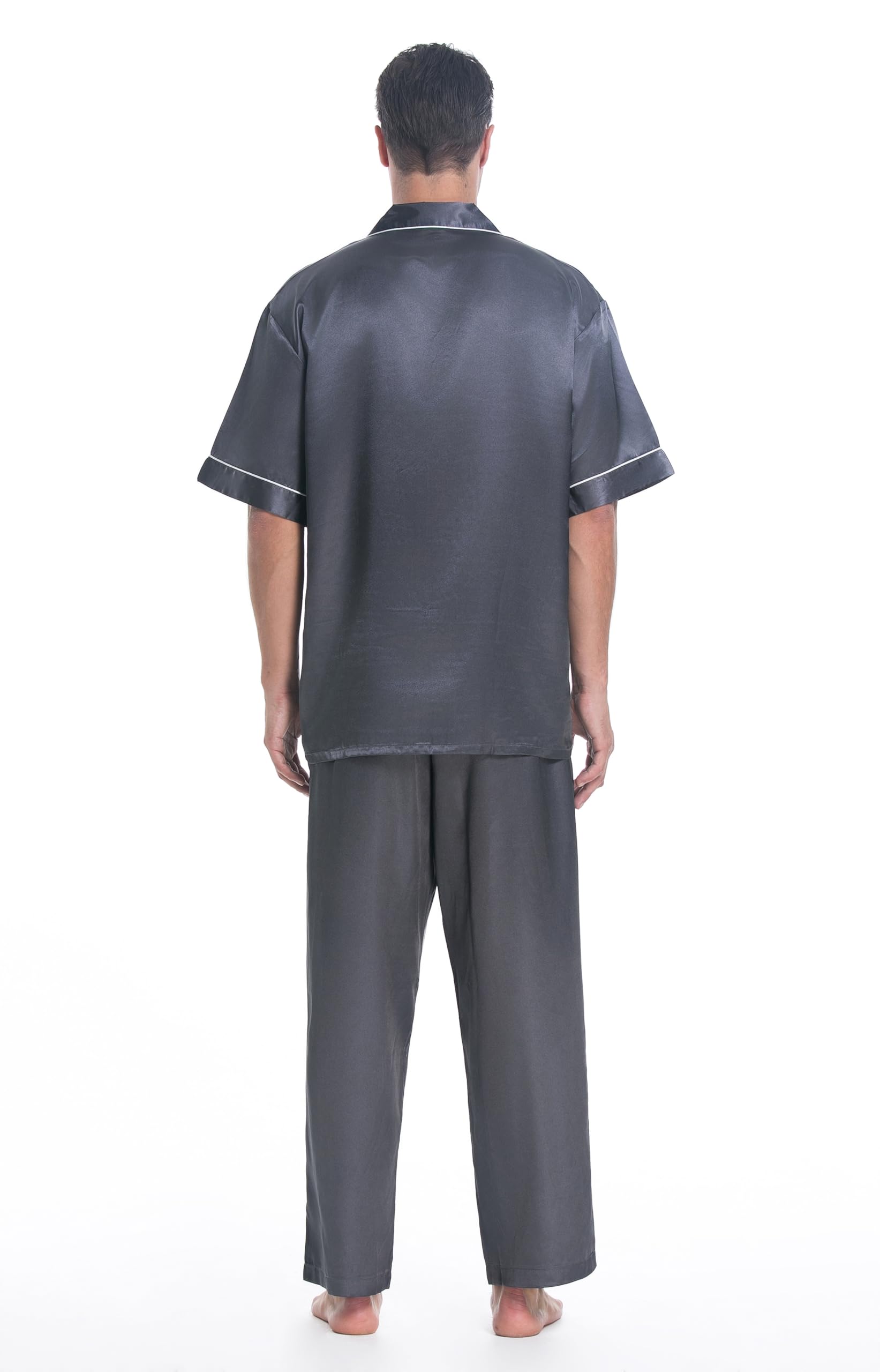 Lavenderi Men's Short Sleeve Silk Satin Pajama Set - Soft & Breathable Sleepwear for Lounge & Nightwear - Perfect for Home Relaxation, Vacation & Gift Giving