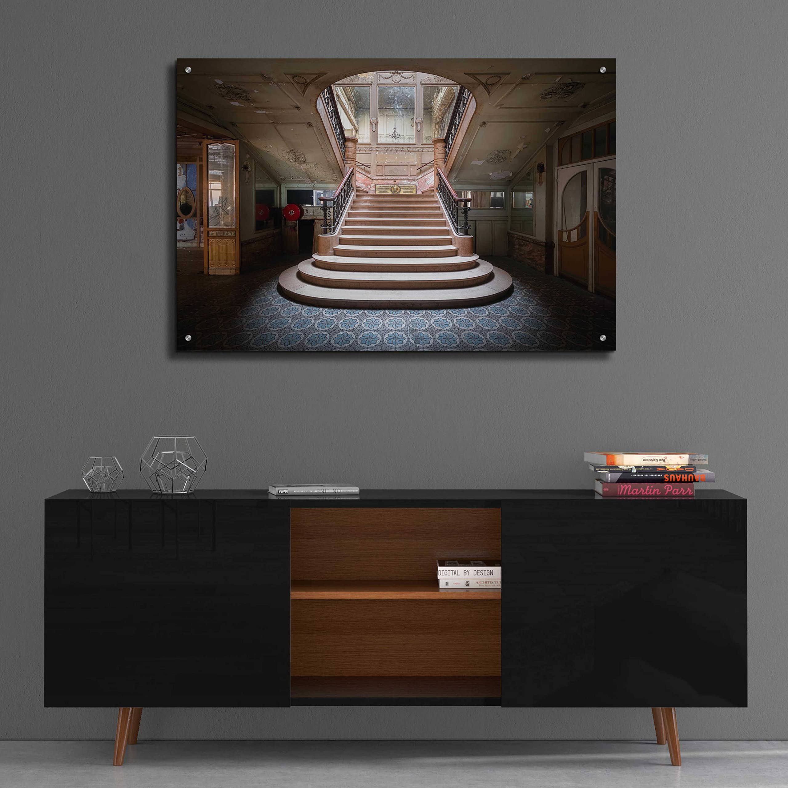Elegant Stairs Dark Acrylic Glass Wall Art by Roman Robroek - 36x24 Inches Modern Home Decor for Living Room, Bedroom & Office