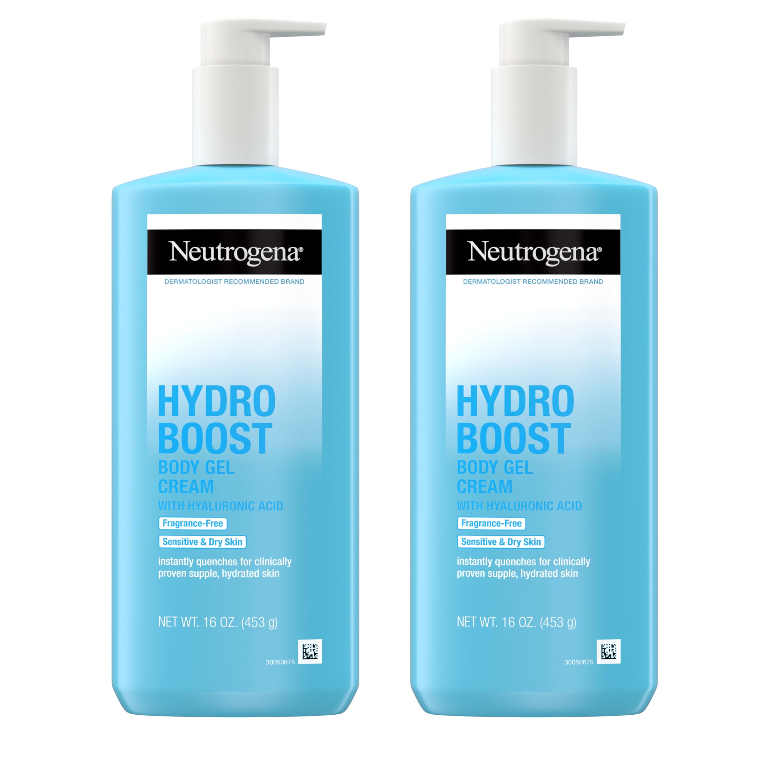 Neutrogena Hydro Boost Body Gel Cream - Fragrance-Free Hyaluronic Acid Moisturizer for Sensitive Skin, Hydrating Body Lotion with Hyaluronic Acid, 16 oz (2 Pack) | Daily Dry Skin Care for Women & Men, Post-Shower Hydration, Year-Round Moisture Solution
