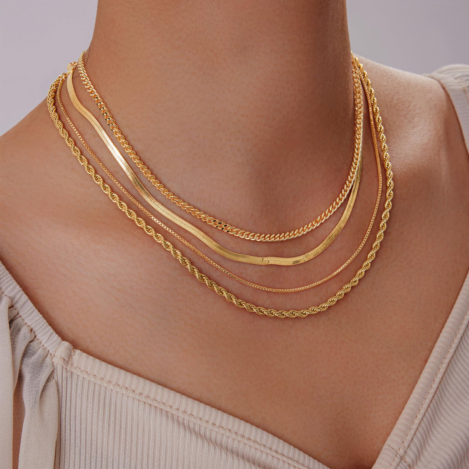 14k Gold Plated Herringbone Snake Chain Choker Necklace for Women - Dainty Layered Gold Necklace Jewelry Gift for Her - Perfect for Date Night, Anniversary & Special Occasions