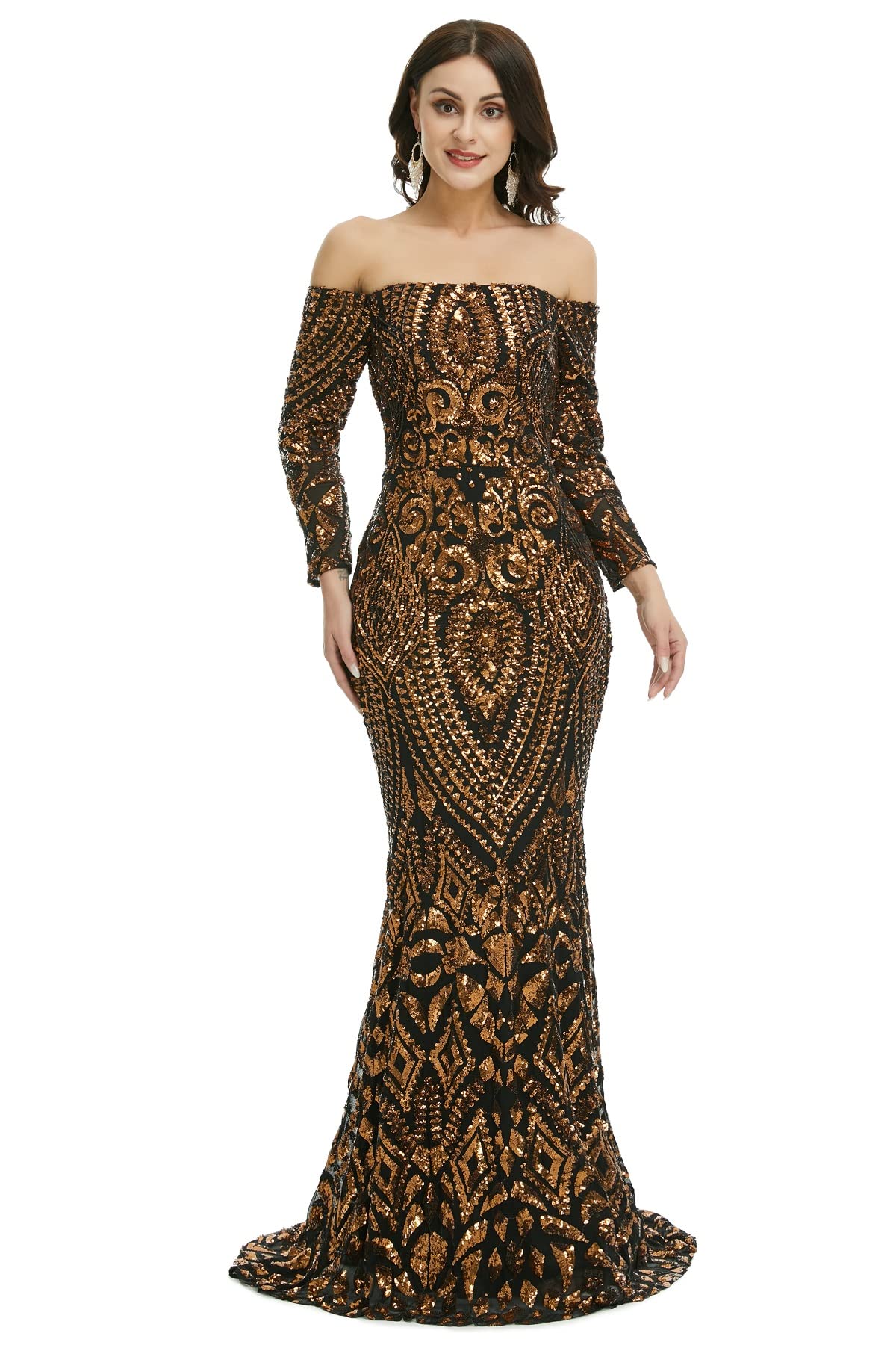 Elegant Off Shoulder Mermaid Prom Dress for Women - Sparkling Sequined Evening Gown for Party, Wedding & Special Occasions | Perfect for Bridesmaids, Cocktail Events & Formal Dinners