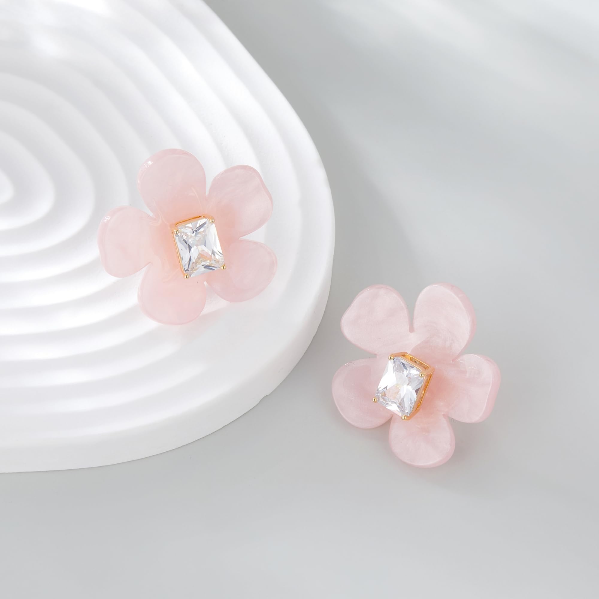 Hot Pink Gold Plated Heart Flower Earrings for Women - Large CZ Zirconia Dangle Stud Earrings - Trendy Valentine's Day Gift for Her - Perfect for Date Night & Special Occasions